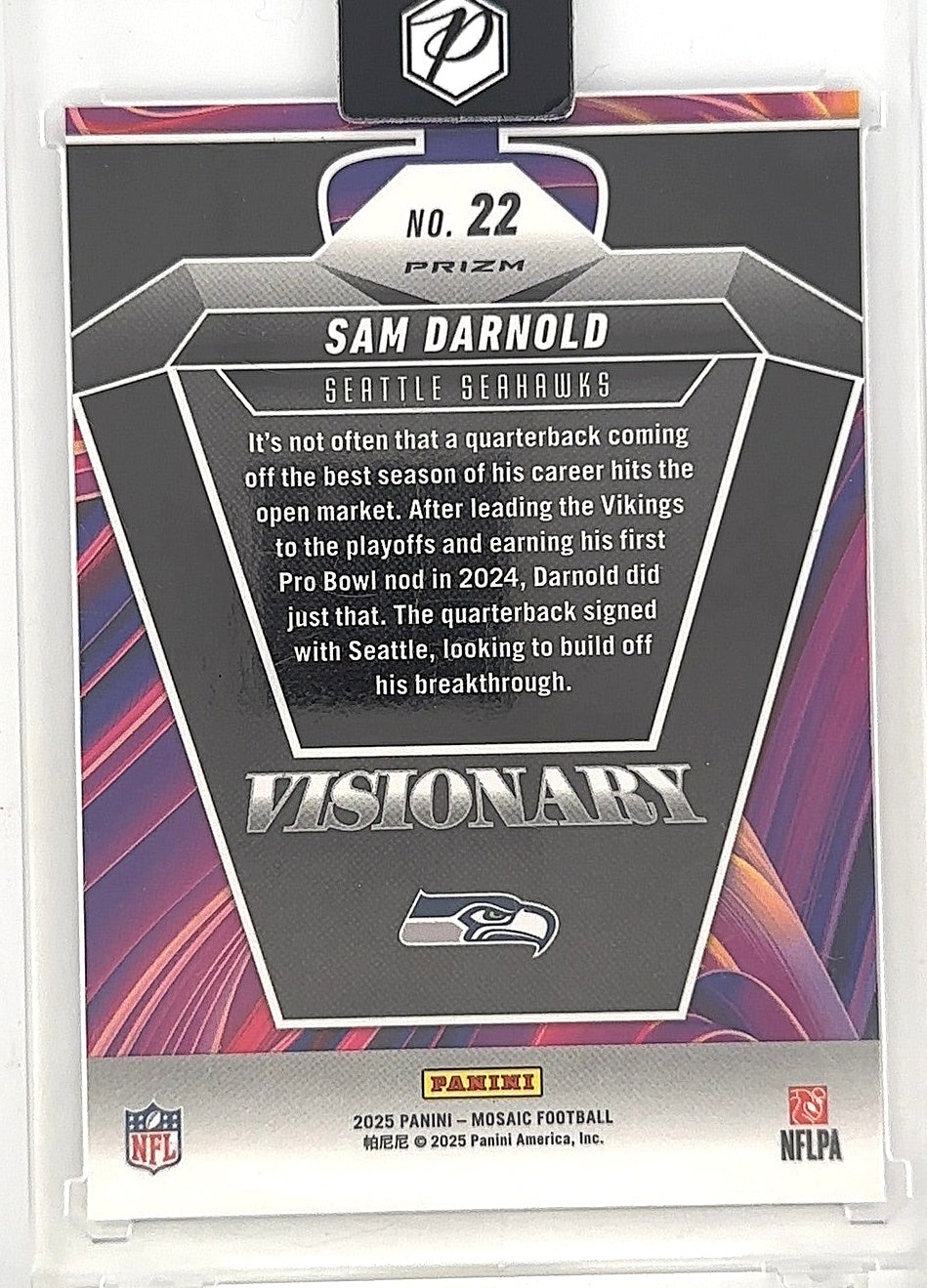 2025 Panini Mosaic Visionary Sam Darnold #22 — back