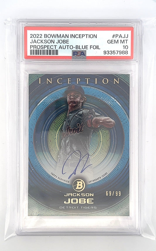 2022 Bowman Inception Prospect Autographs Jackson Jobe [Blue Foil] /99  #PA-JJ PSA 10 — front