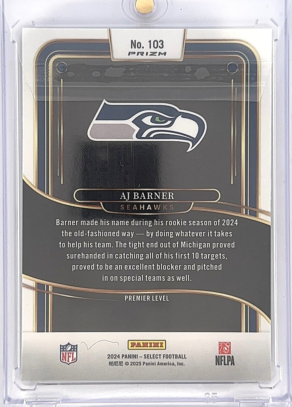 2024 Panini Select AJ Barner [Zebra Prizm Shock] #103 — back