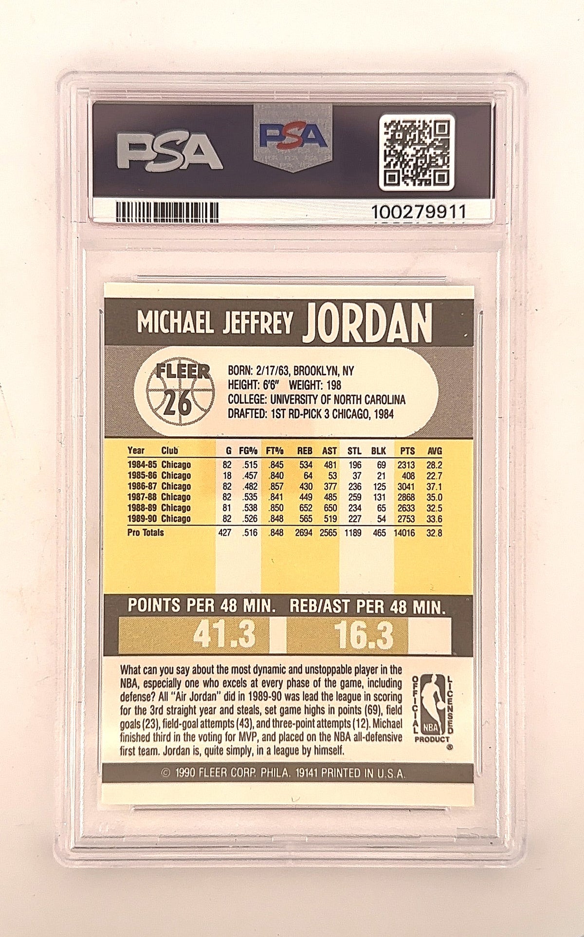 1990 Fleer Michael Jordan #26 PSA 9 — back