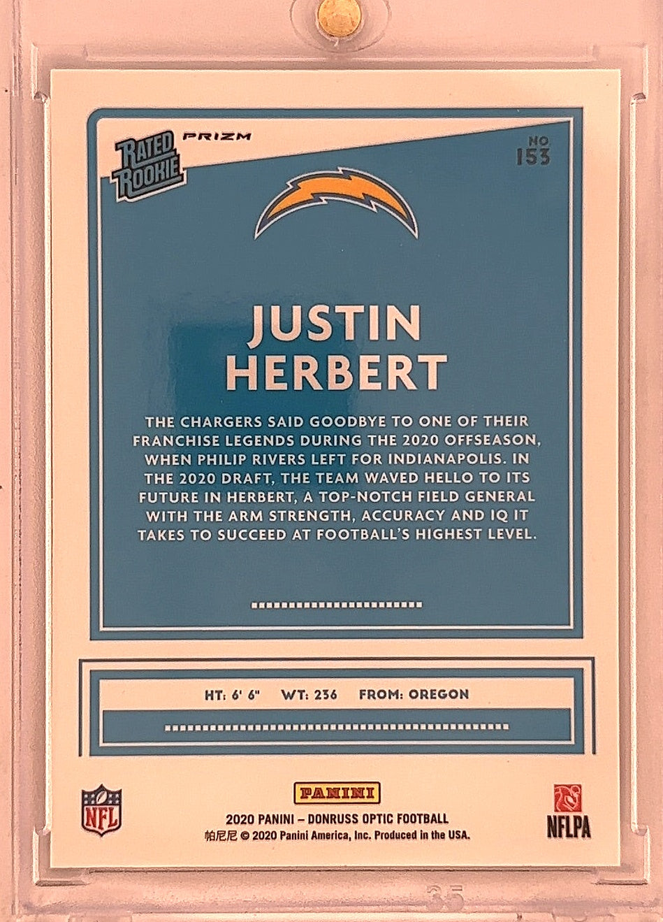 Justin Herbert Rated Rookie — back