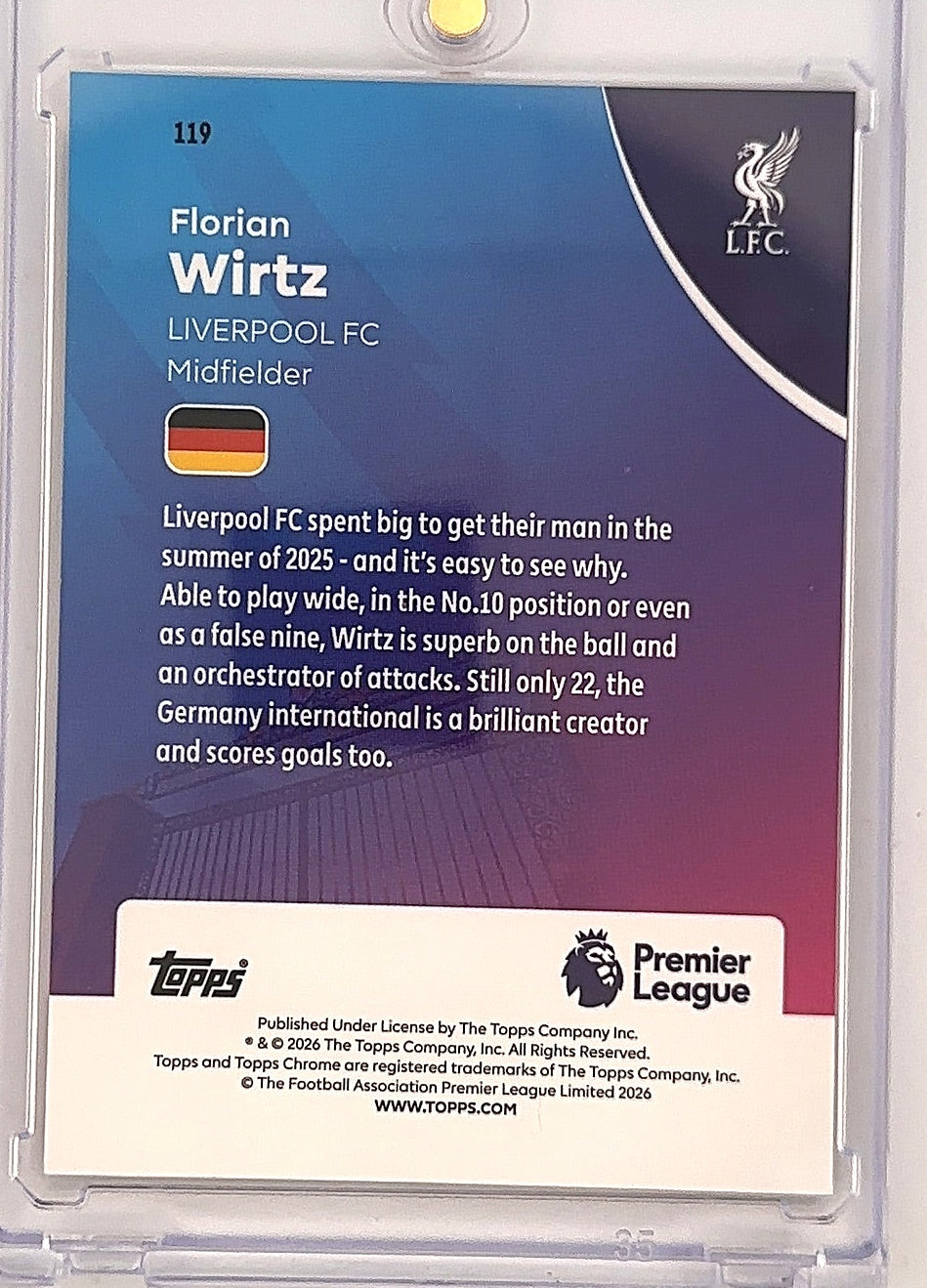 Florian Wirtz Topps Chrome Gold /50 — back