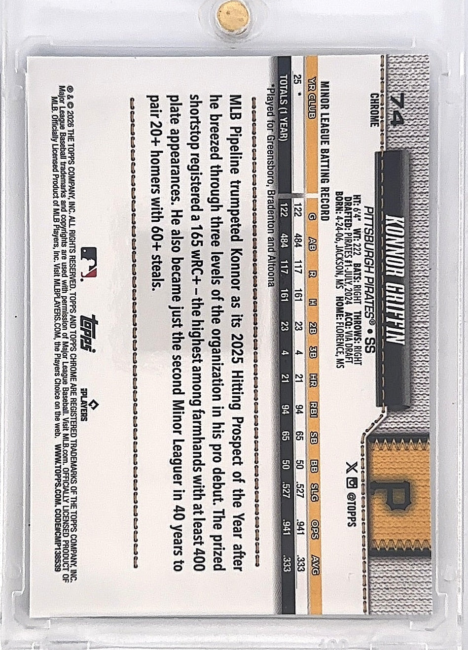 Konnor Griffin #74 Chrome 059/150 — back