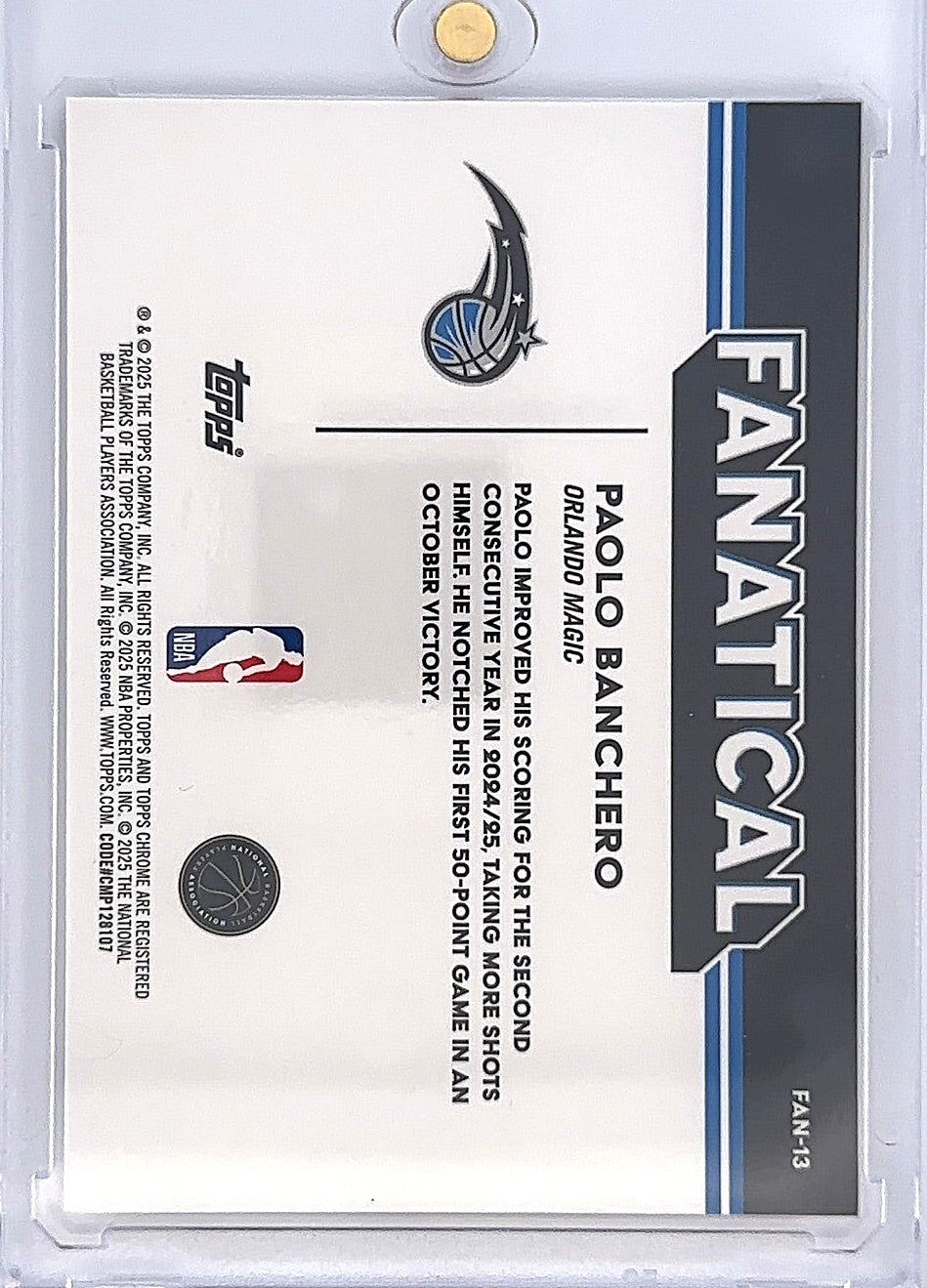 Paolo Banchero Fanatical Topps Chrome #FAN-13 — back