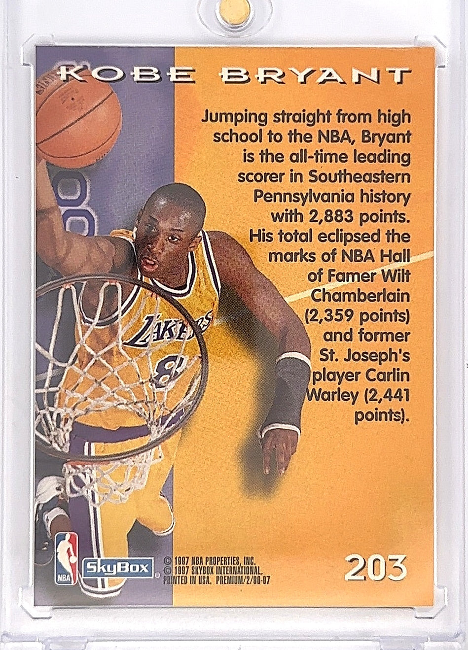 1996 Skybox Premium Kobe Bryant #203 — back