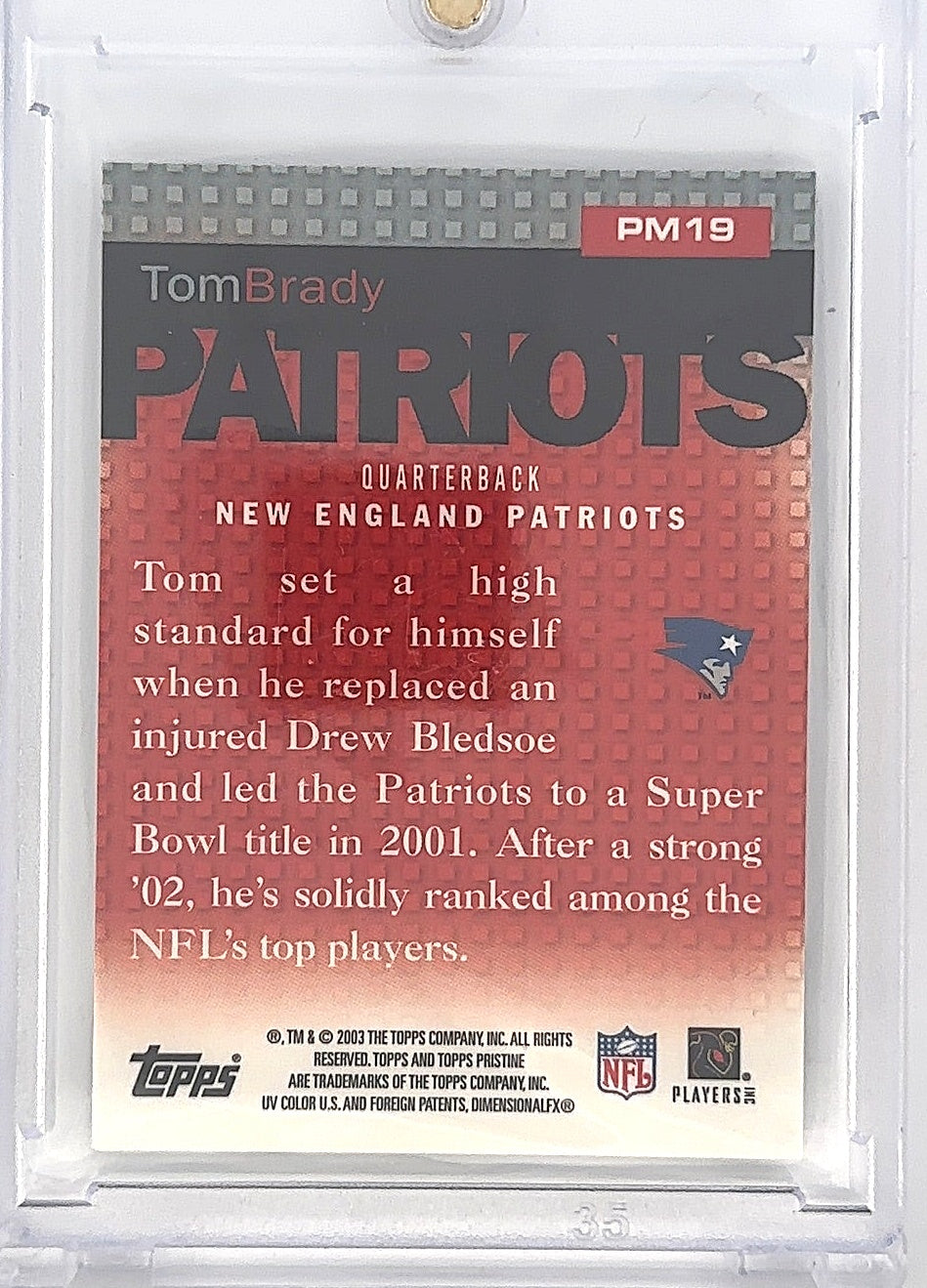 2003 Topps Pristine Minis Tom Brady PM19 — back