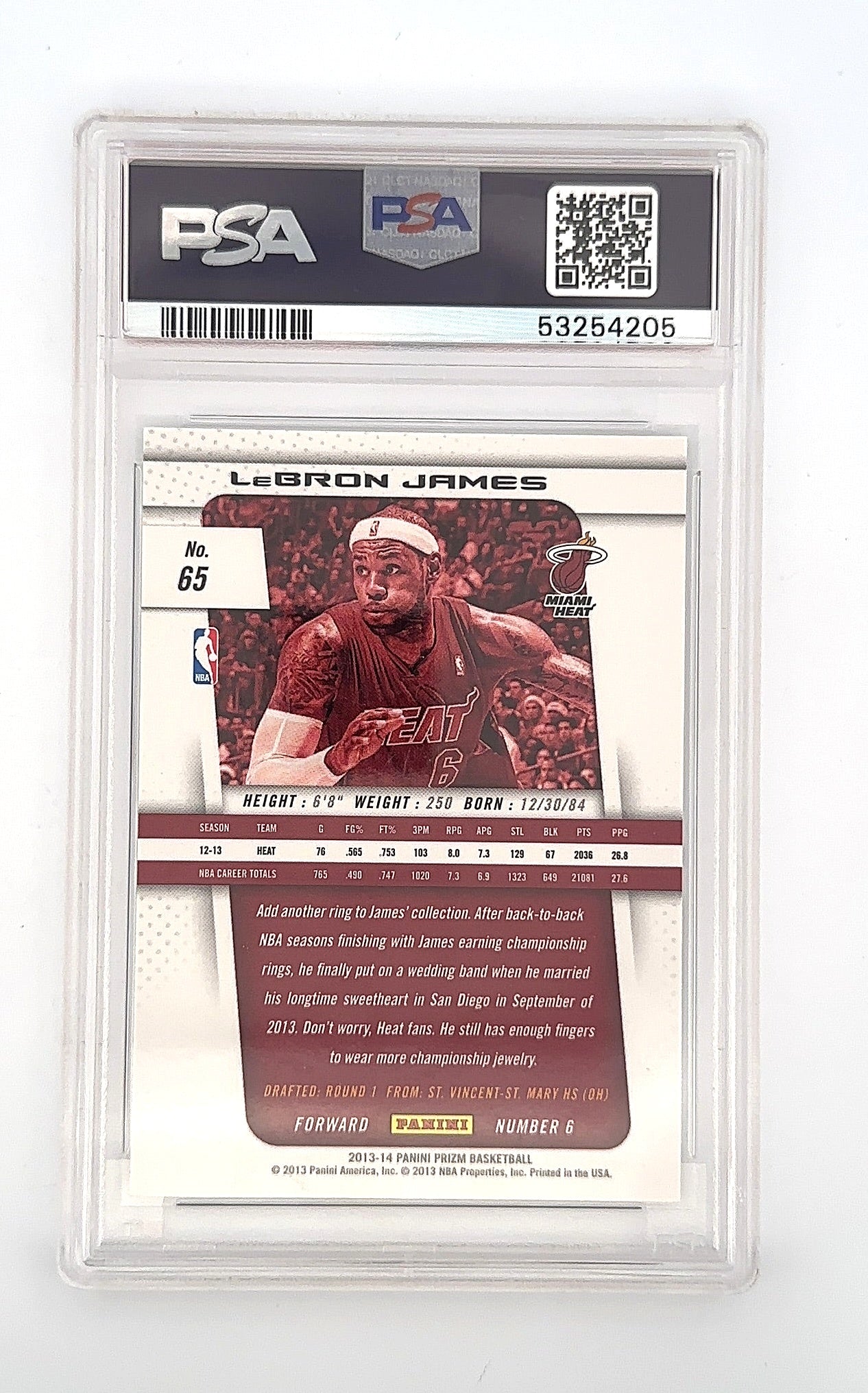 2013 Panini Prizm LeBron James #65 PSA 9 — back