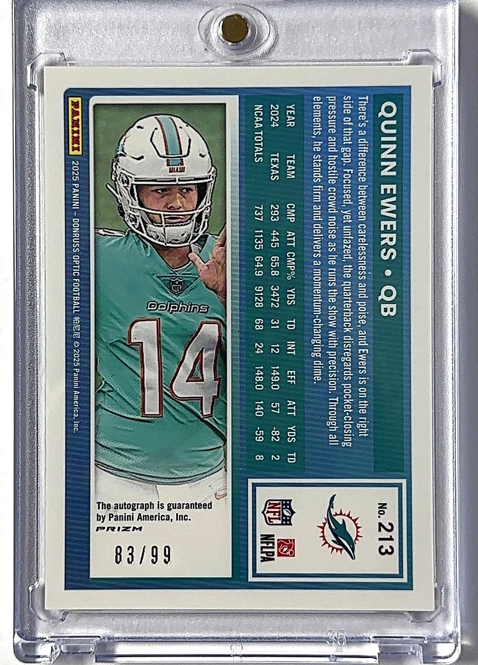 2025 Panini Donruss Optic Quinn Ewers [Red RPS Autograph] #213 RC AUTO — back