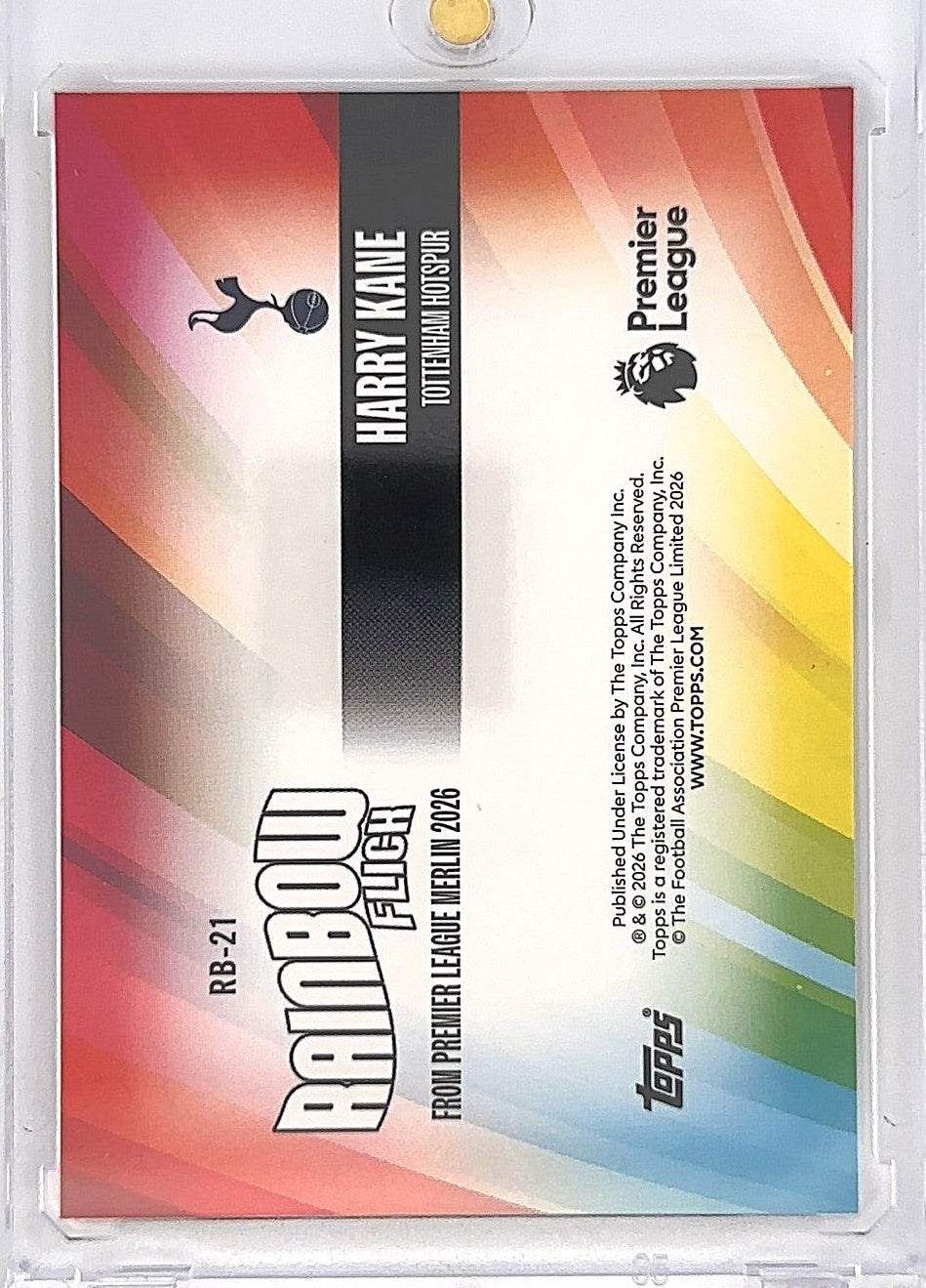 2026 Topps Premier League Merlin Rainbow Flick Insert Harry Kane #RB-21 — back
