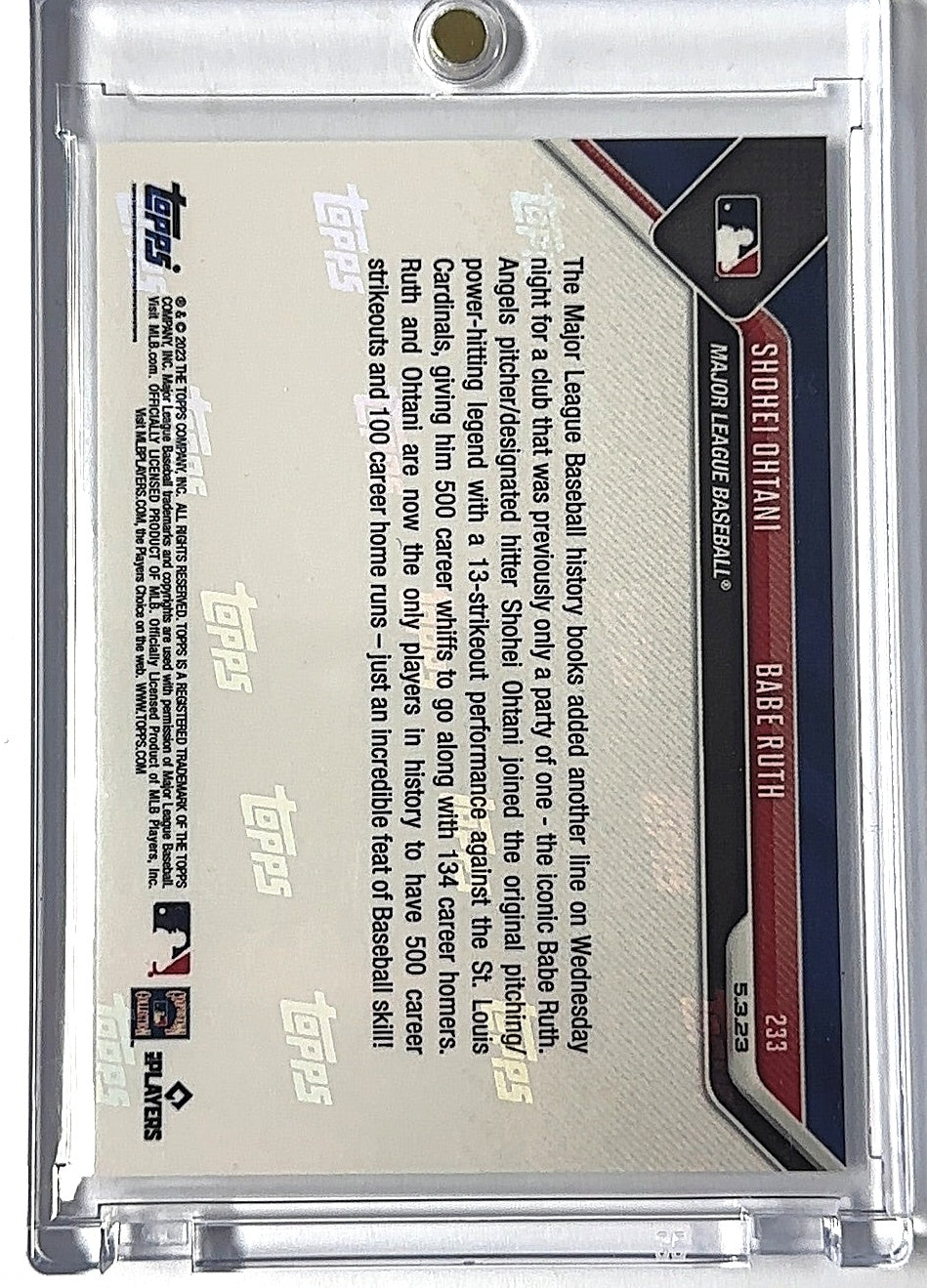 2023 Topps Now Shohei Ohtani, Babe Ruth #233 — back