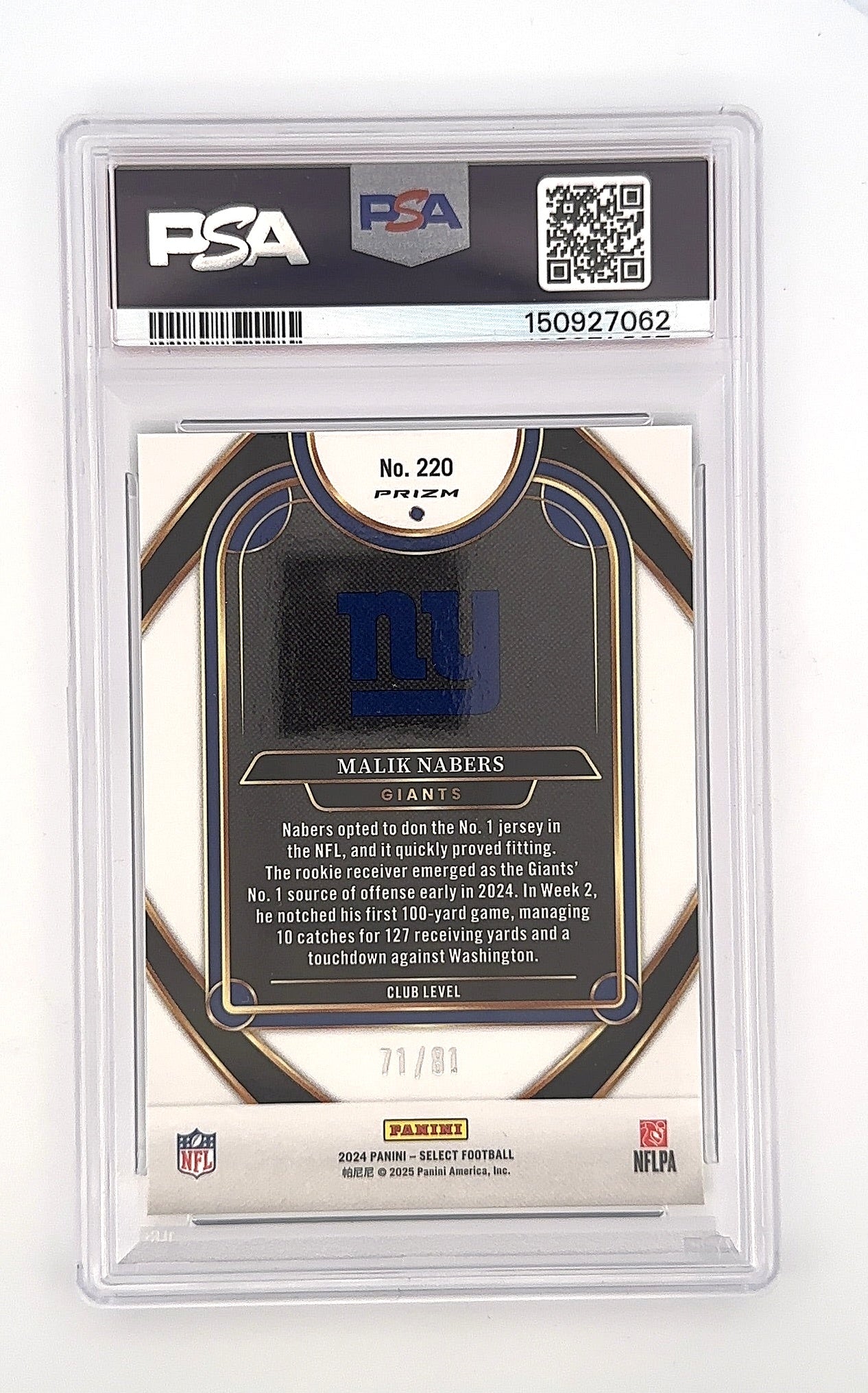 2024 Panini Select Malik Nabers [Dragon Scale Prizm] #29 PSA 10 — back