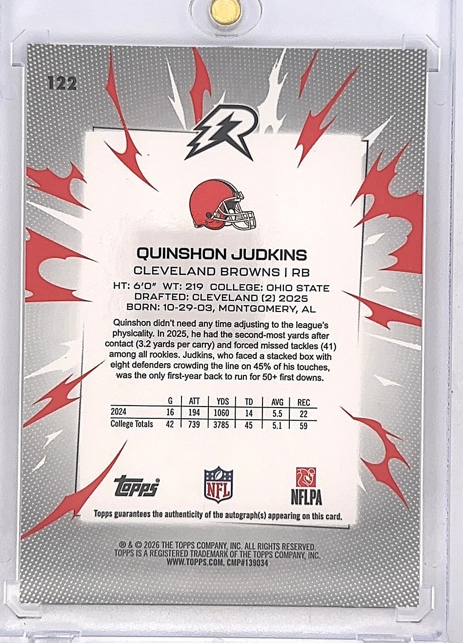2025 Topps Resurgence Quinshon Judkins [Silver Static Signature] #122 — back