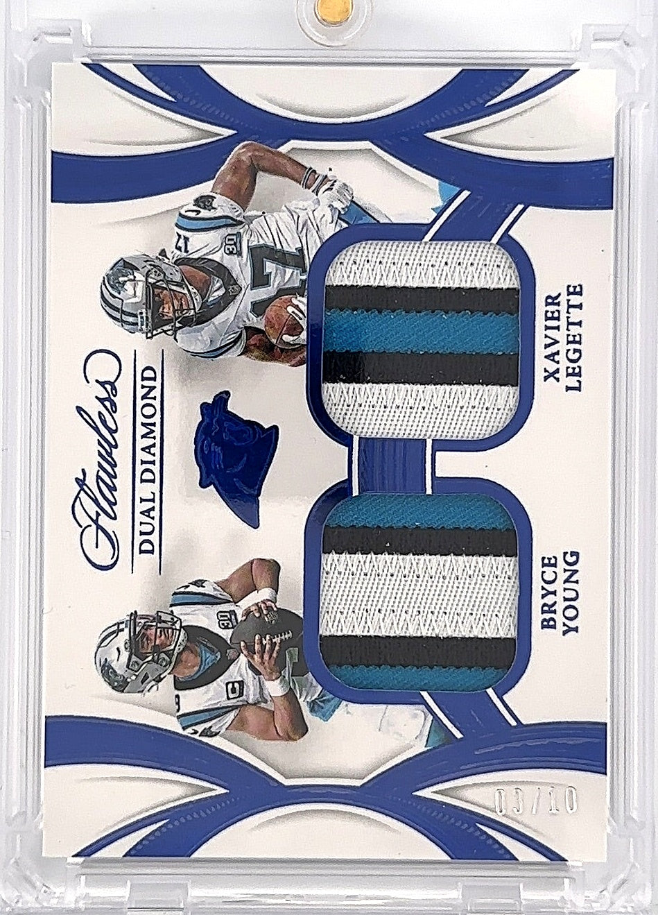 2025 Panini Flawless Dual Diamond Memorabilia Bryce Young/Xavier Legette /10 [Sapphire] #DDM-CAR — front
