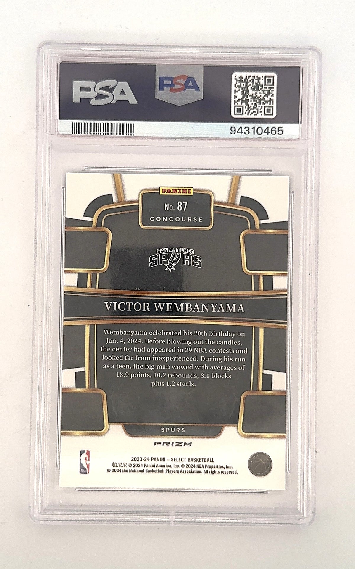 2023 Panini Select Victor Wembanyama [Blue Prizm] #87 PSA 10 — back
