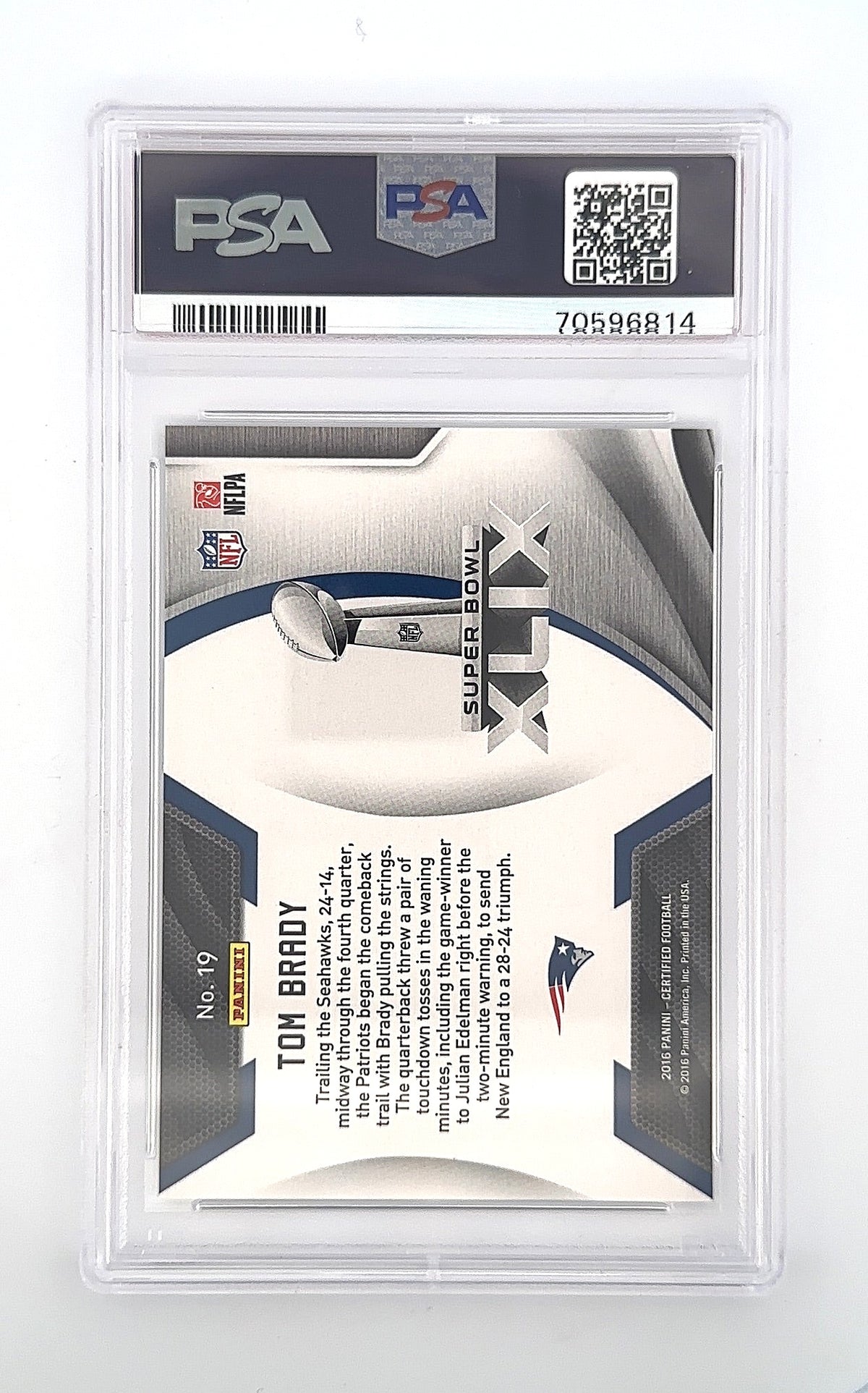 2016 Panini Certified-Certified Champions Tom Brady #19 PSA GEM MT 10 — back