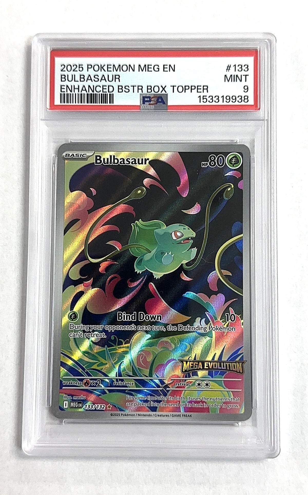Bulbasaur - 133/132 (Mega Evolution Stamped) #133/132 PSA MINT 9 — front