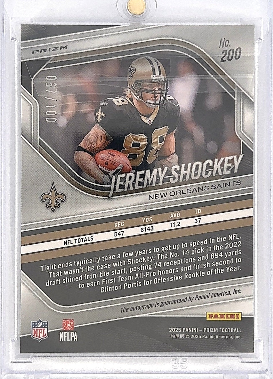 2025 Panini Prizm Jeremy Shockey [Prizm Choice Autograph] #200 — back