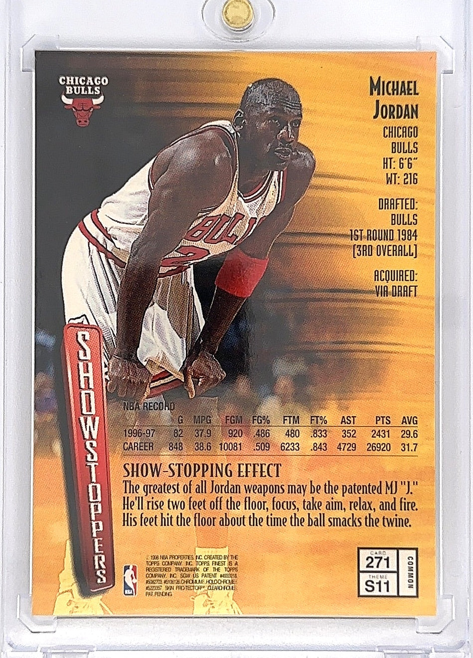 1998 Topps Finest Showstoppers Michael Jordan [w Protective Film] #271 — back