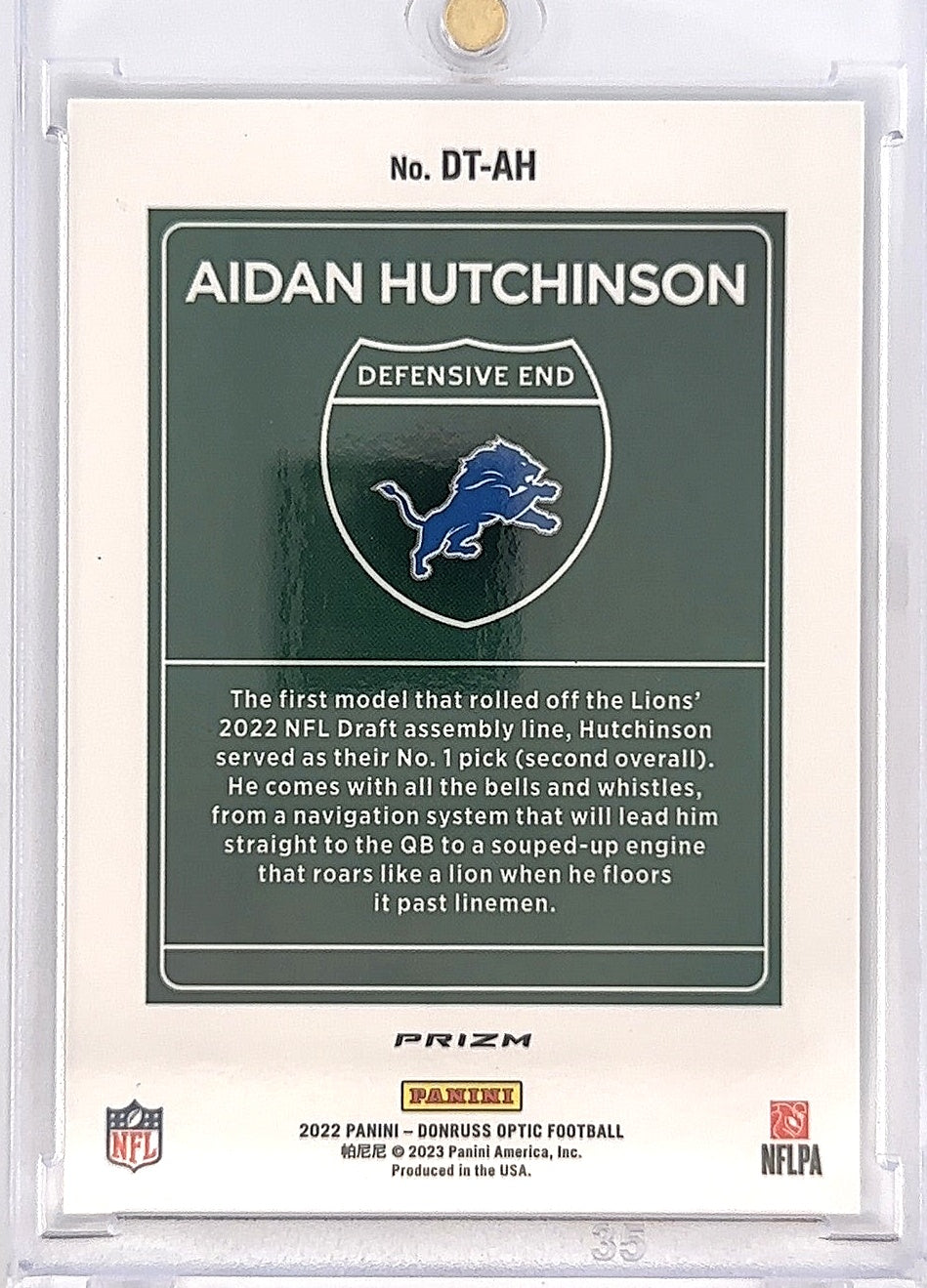 2022 Panini Donruss Optic Downtown Aidan Hutchinson #DT-AH — back