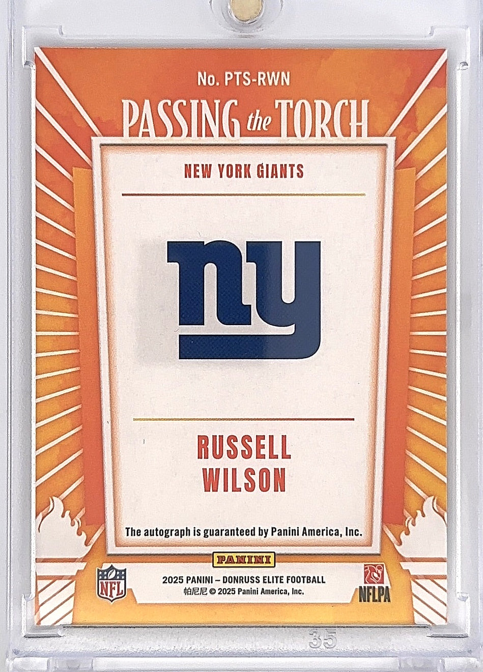 2025 Panini Donruss Elite Passing the Torch Signatures Single Russell Wilson #PTS-RWN — back