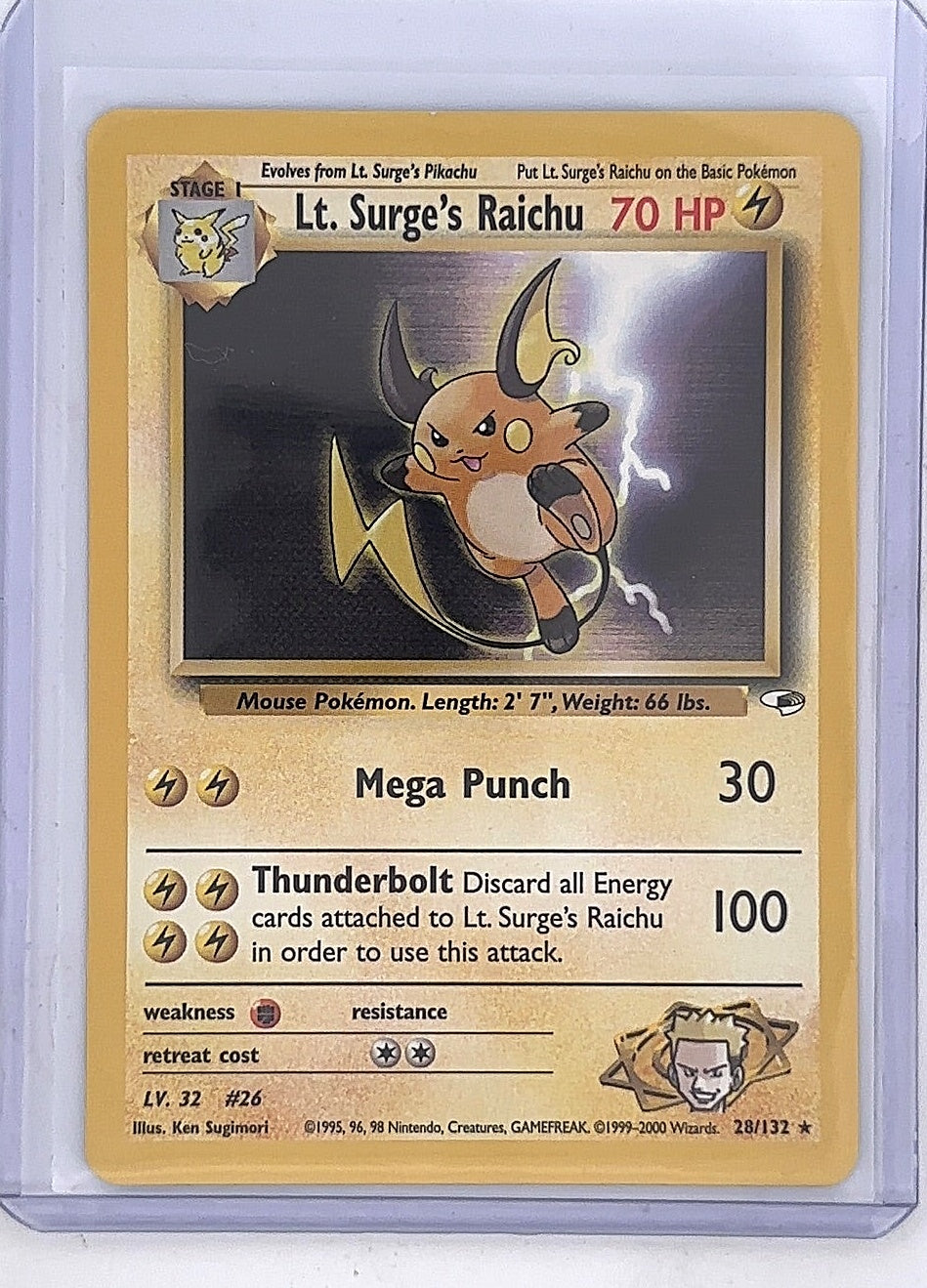 Lt. Surge's Raichu #028/132 — front