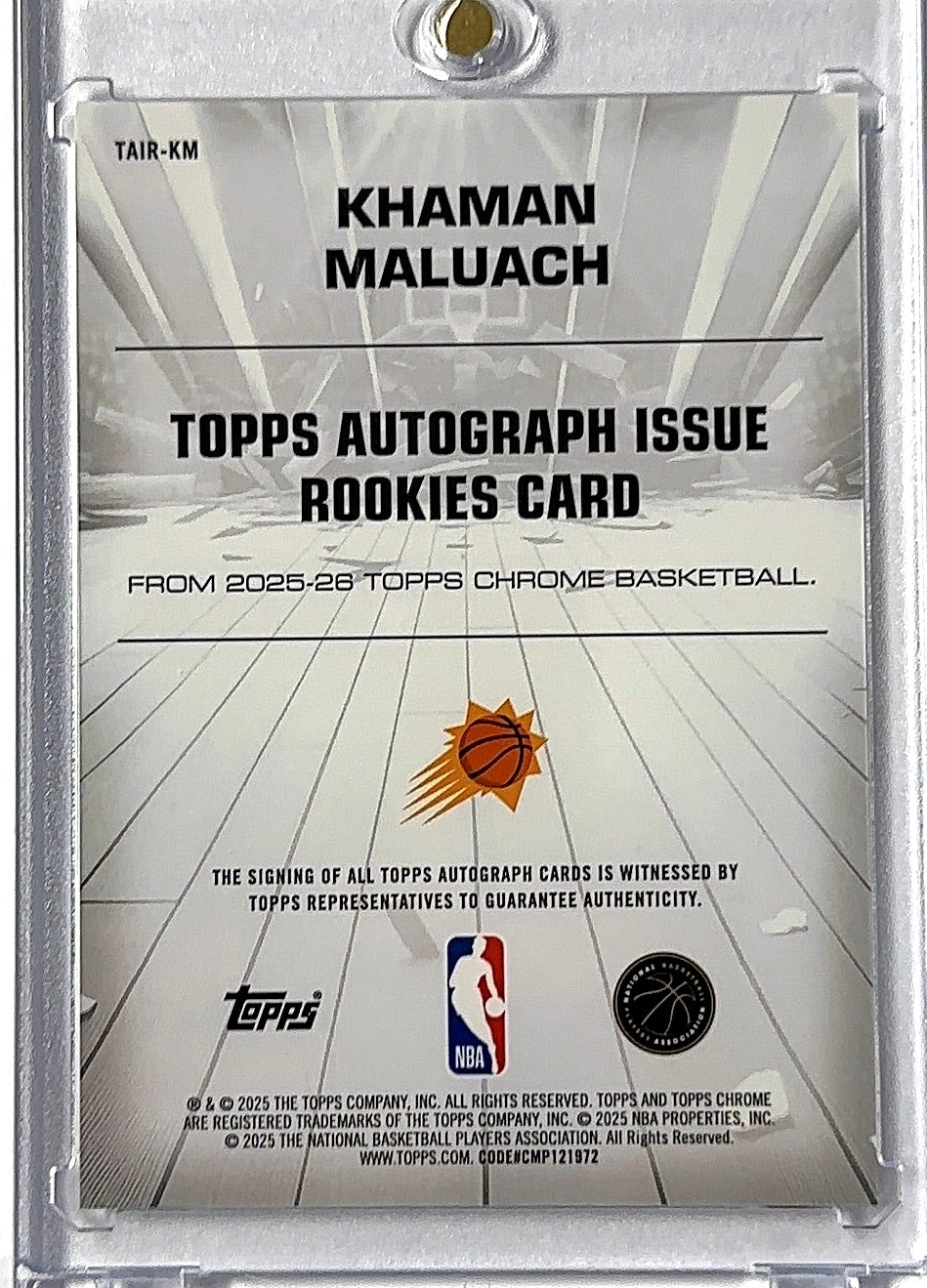 2025 Topps Chrome Autograph Issue Rookie Khaman Maluach #TAIR-KM AUTO — back