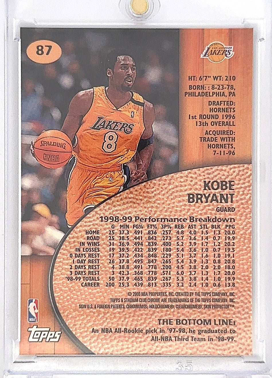 1999 Stadium Club Chrome Kobe Bryant #87 — back