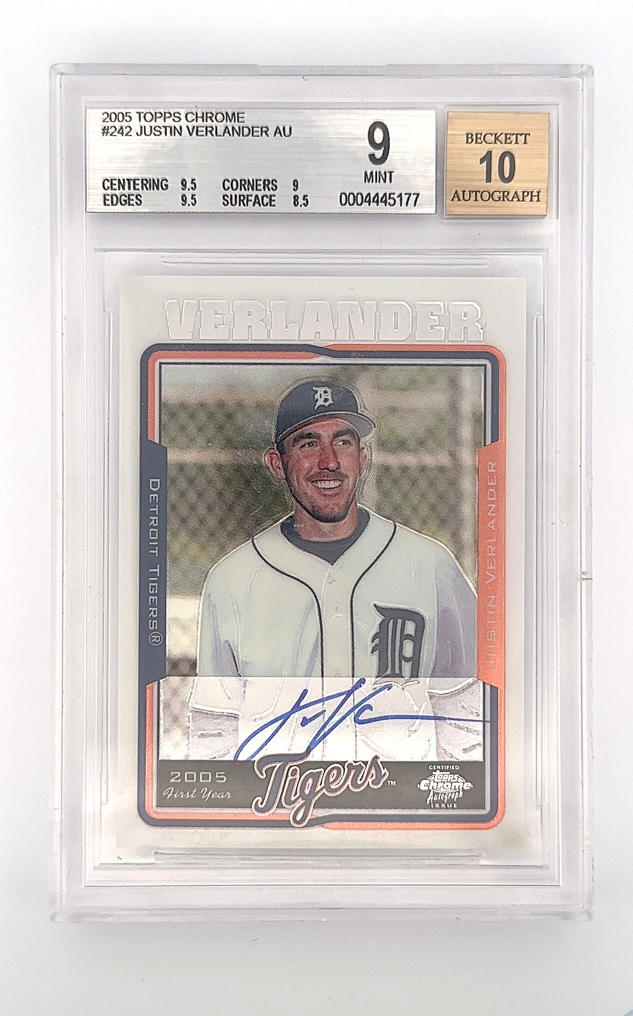 2005 Topps Chrome Justin Verlander [Autograph] #242 RC AUTO BGS 9 — front