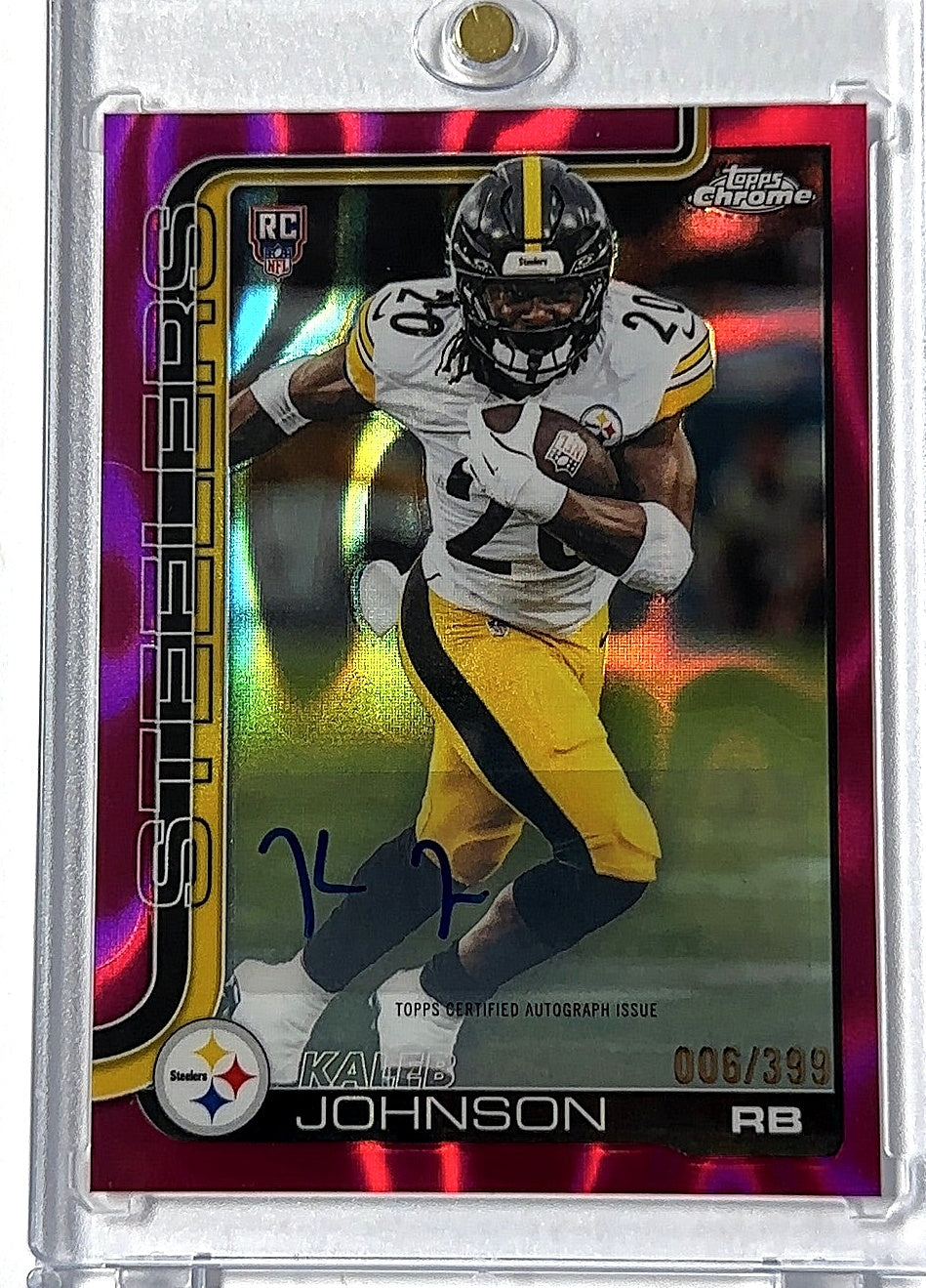 2025 Topps Chrome Rookie Autograph Kaleb Johnson [Pink Refractor] #RA-KJ AUTO — front