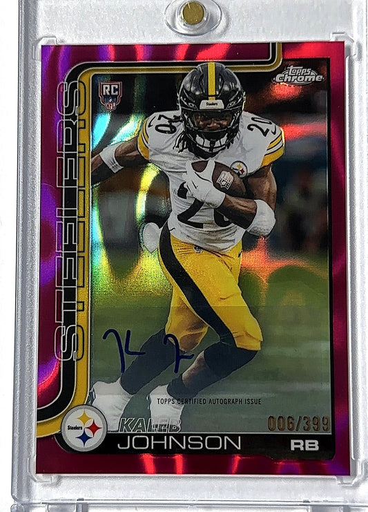 2025 Topps Chrome Rookie Autograph Kaleb Johnson [Pink Refractor] #RA-KJ AUTO — front
