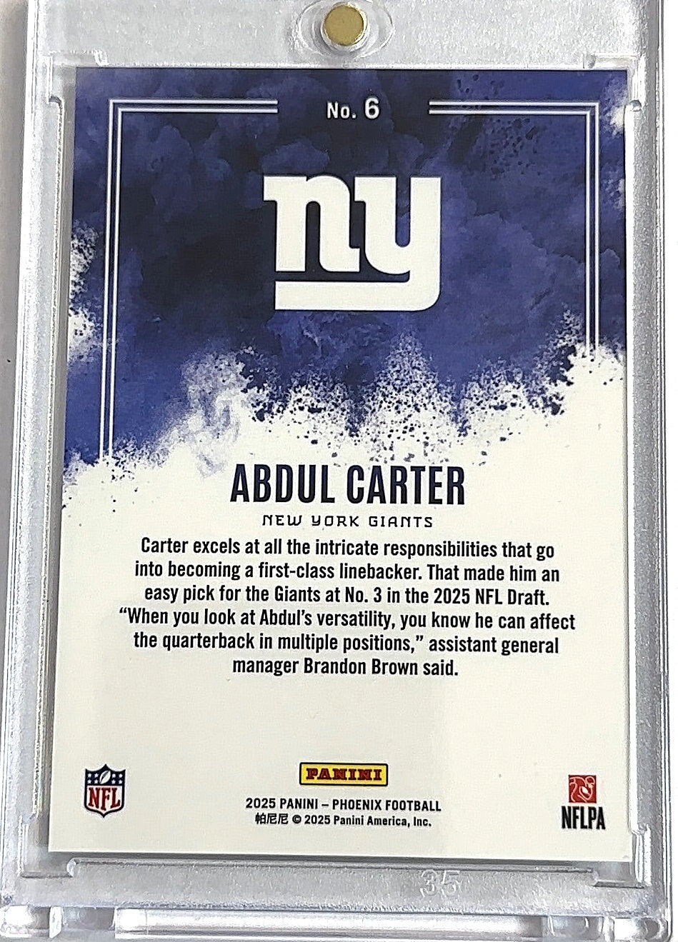 2025 Panini Phoenix Color Blast Abdul Carter #6 — back