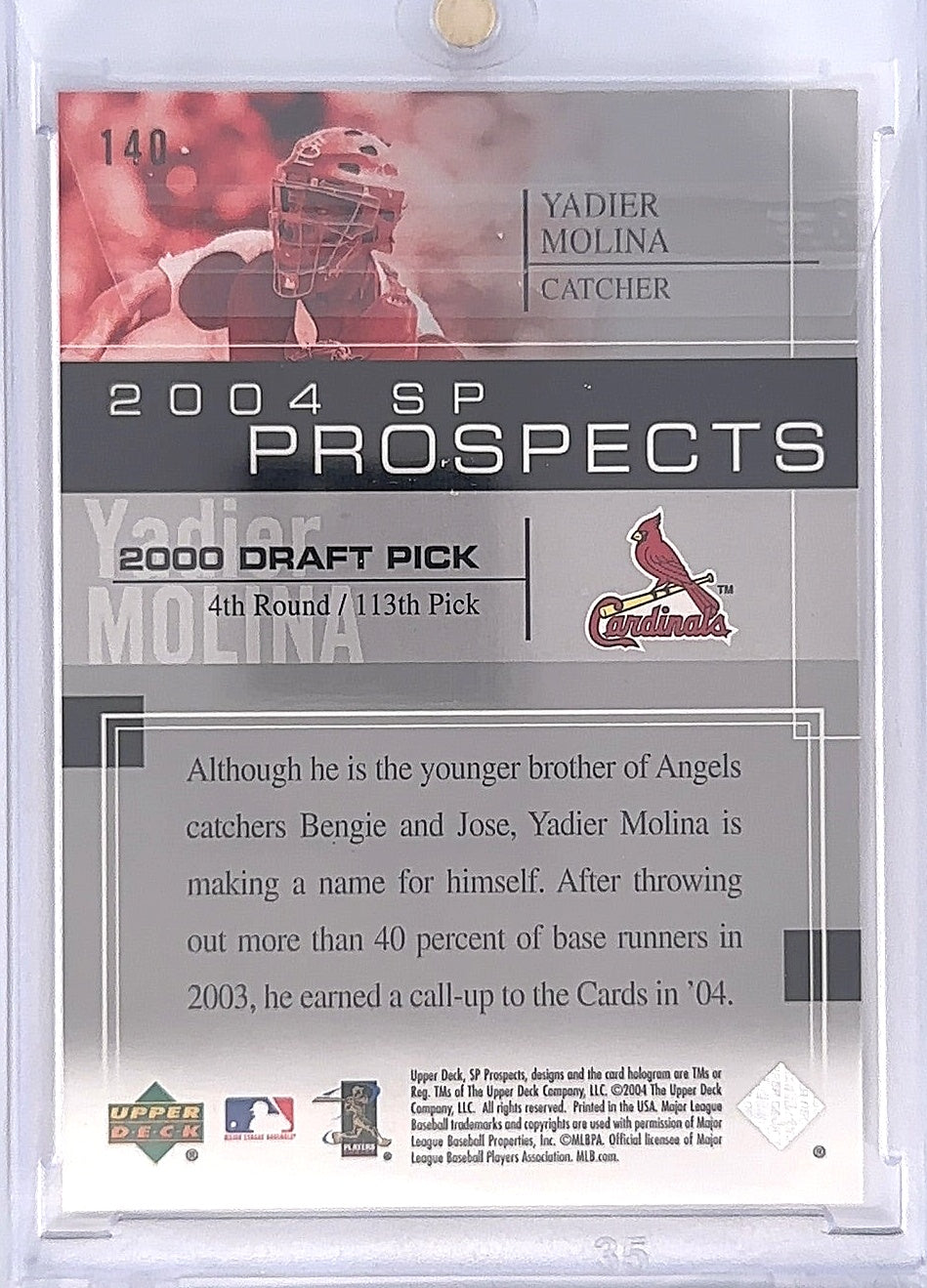 2004 SP Prospects Yadier Molina RC [Red] #140 — back