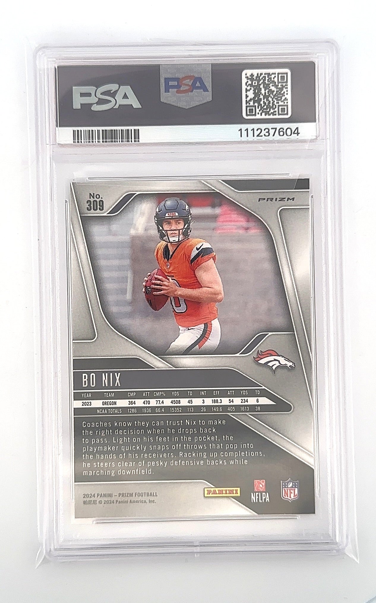 Bo Nix Lazer Prism PSA GEM MT 10 — back