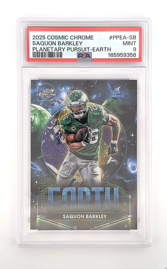 Saquon Barkley Planetary Pursuit Earth 2025 Cosmic Chrome PSA MINT 9 — front
