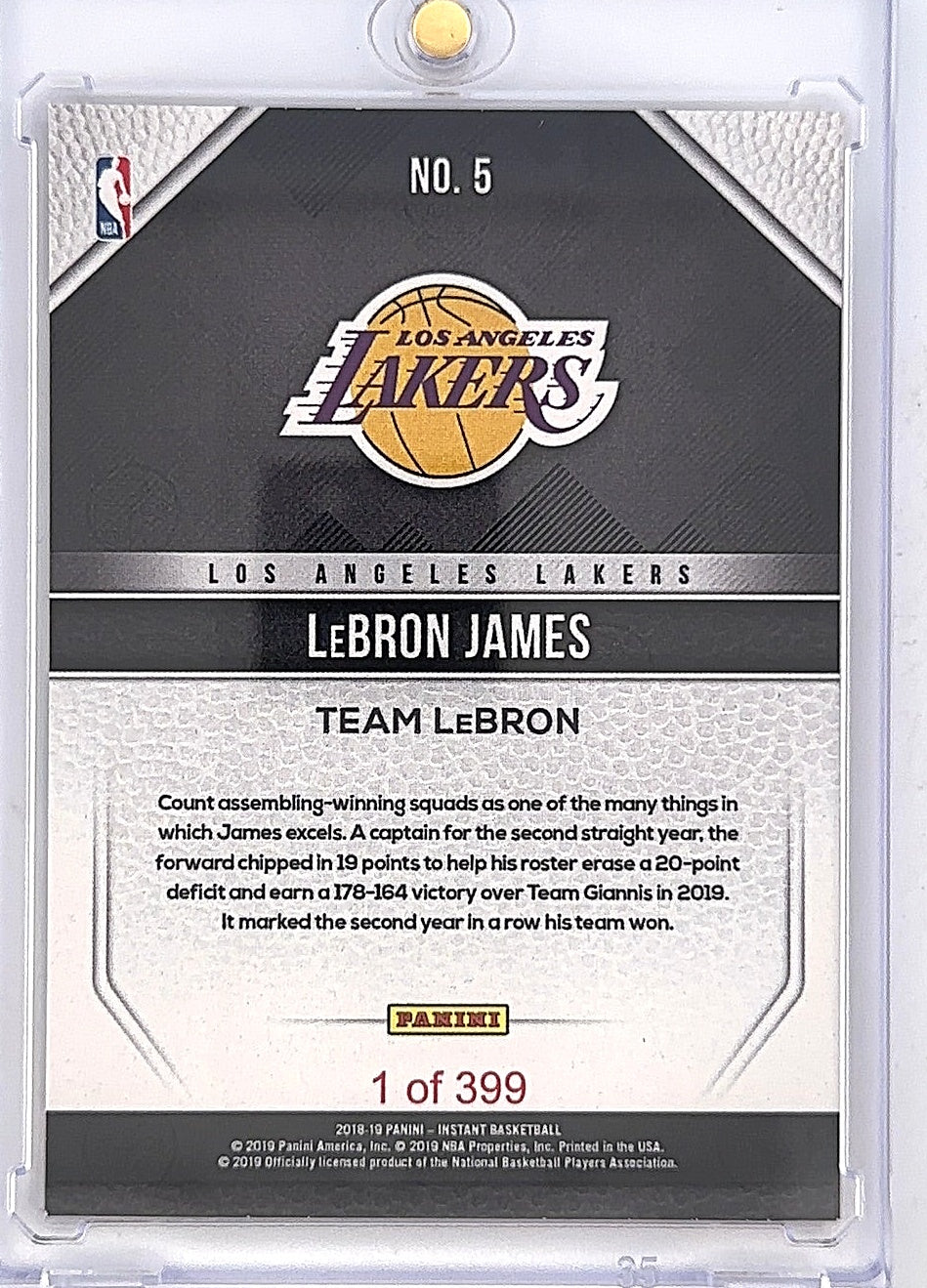 2018 Panini Instant All-Stars LeBron James #5 — back
