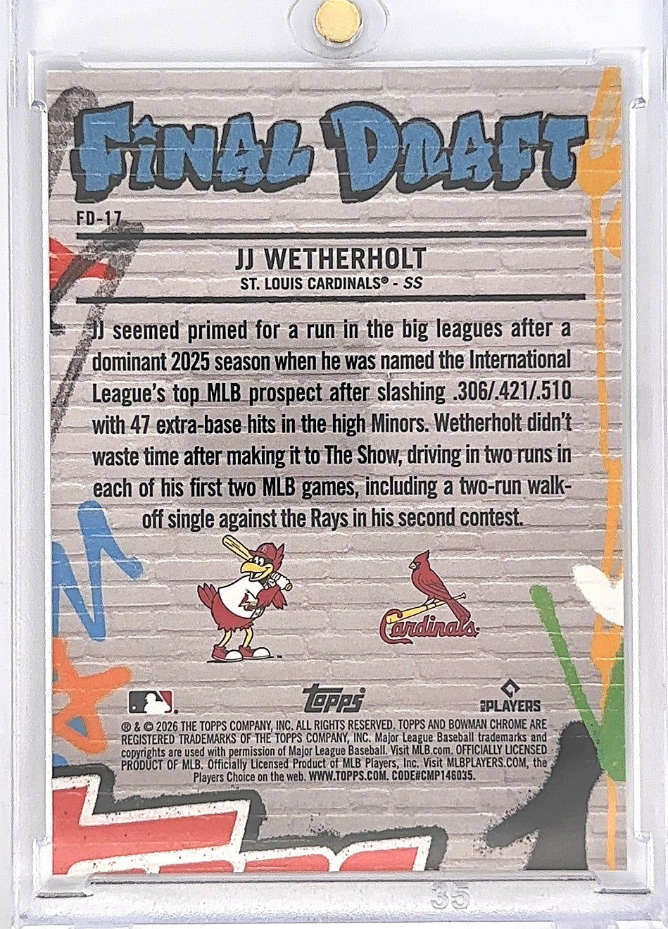 2026 Bowman Chrome Final Draft JJ Wetherholt #FD-17 — back