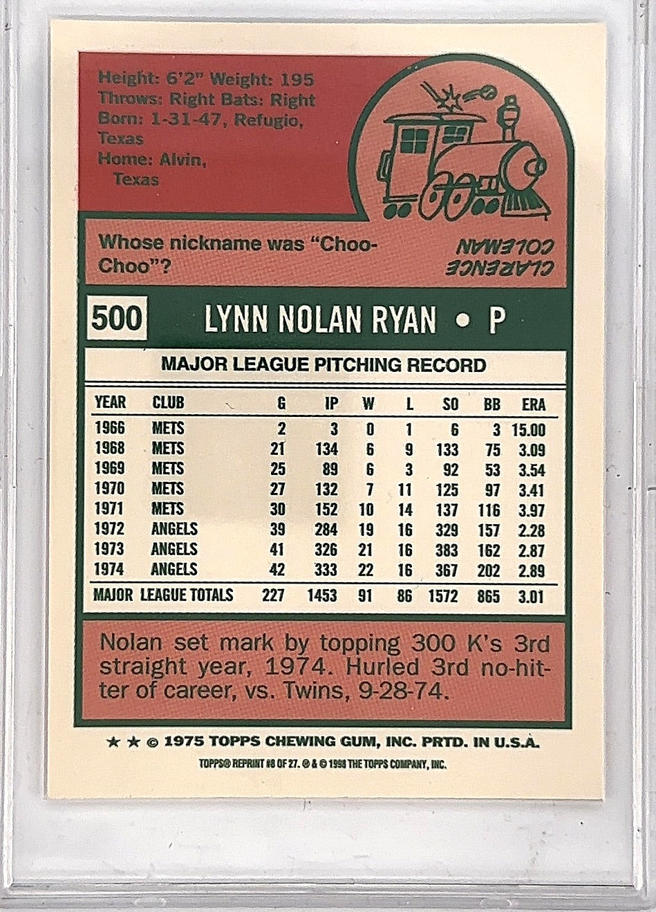 Nolan Ryan Autograph 8/27 Reprint 1998 — back