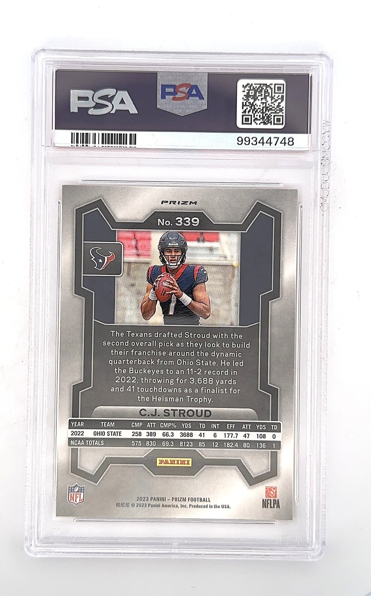 2023 Panini Prizm C. J. Stroud [Orange Lazer] #339 PSA 8 — back