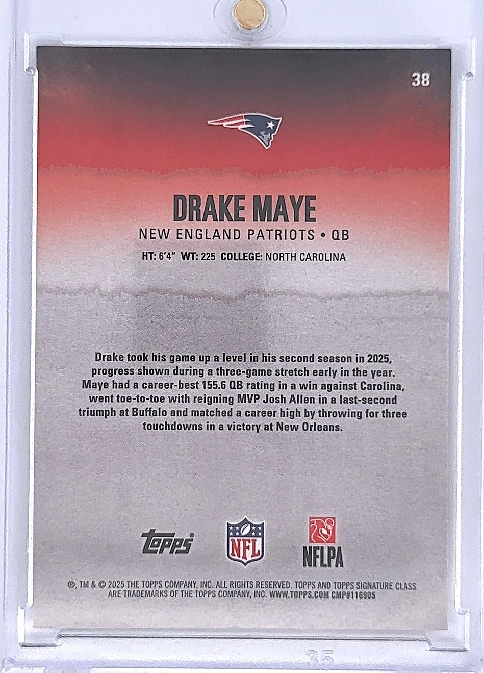 2025 Topps Signature Class Drake Maye [Magenta Refractor Chrome] #38 — back