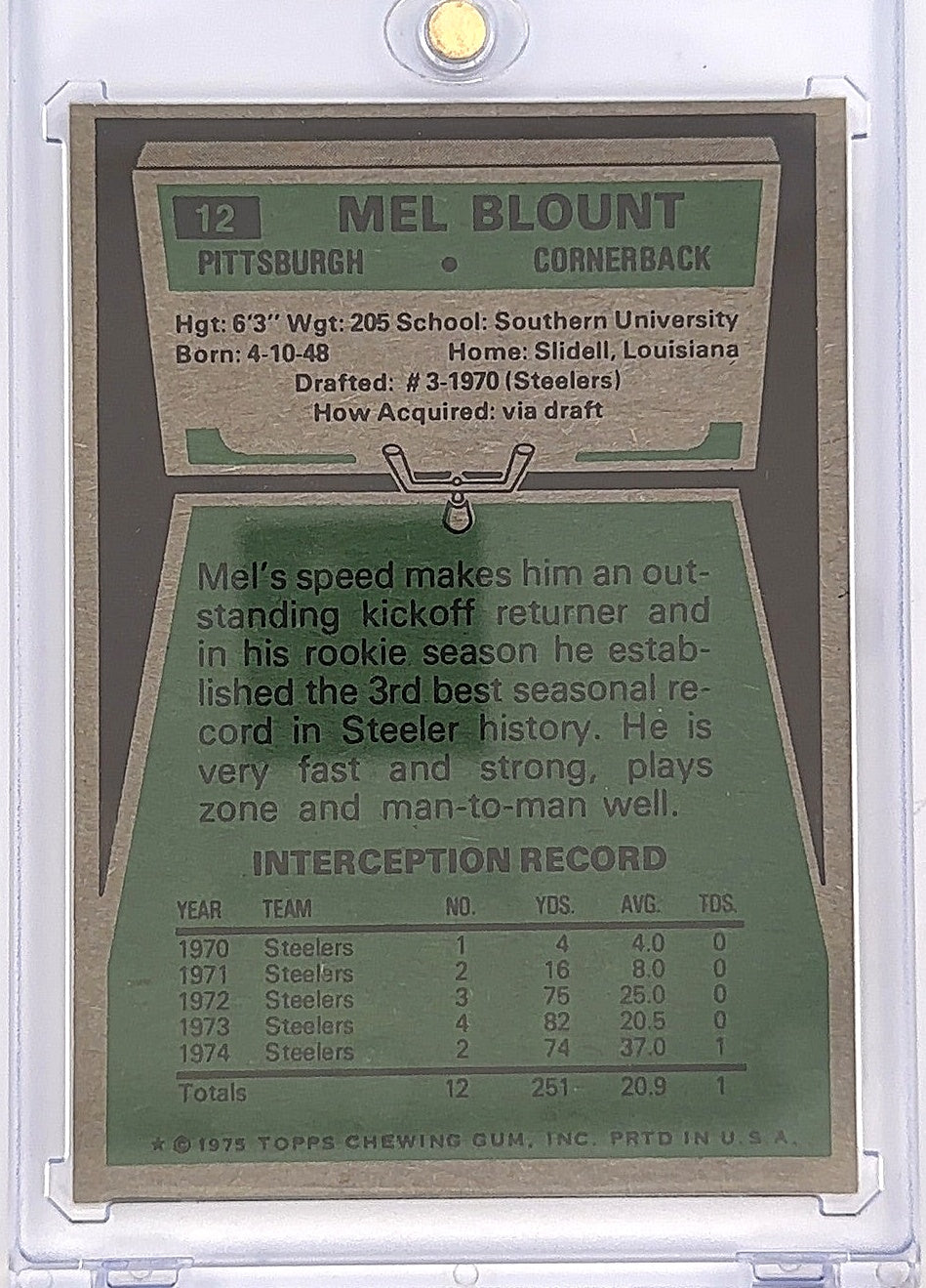 Mel Bount #12 1975 Topps — back