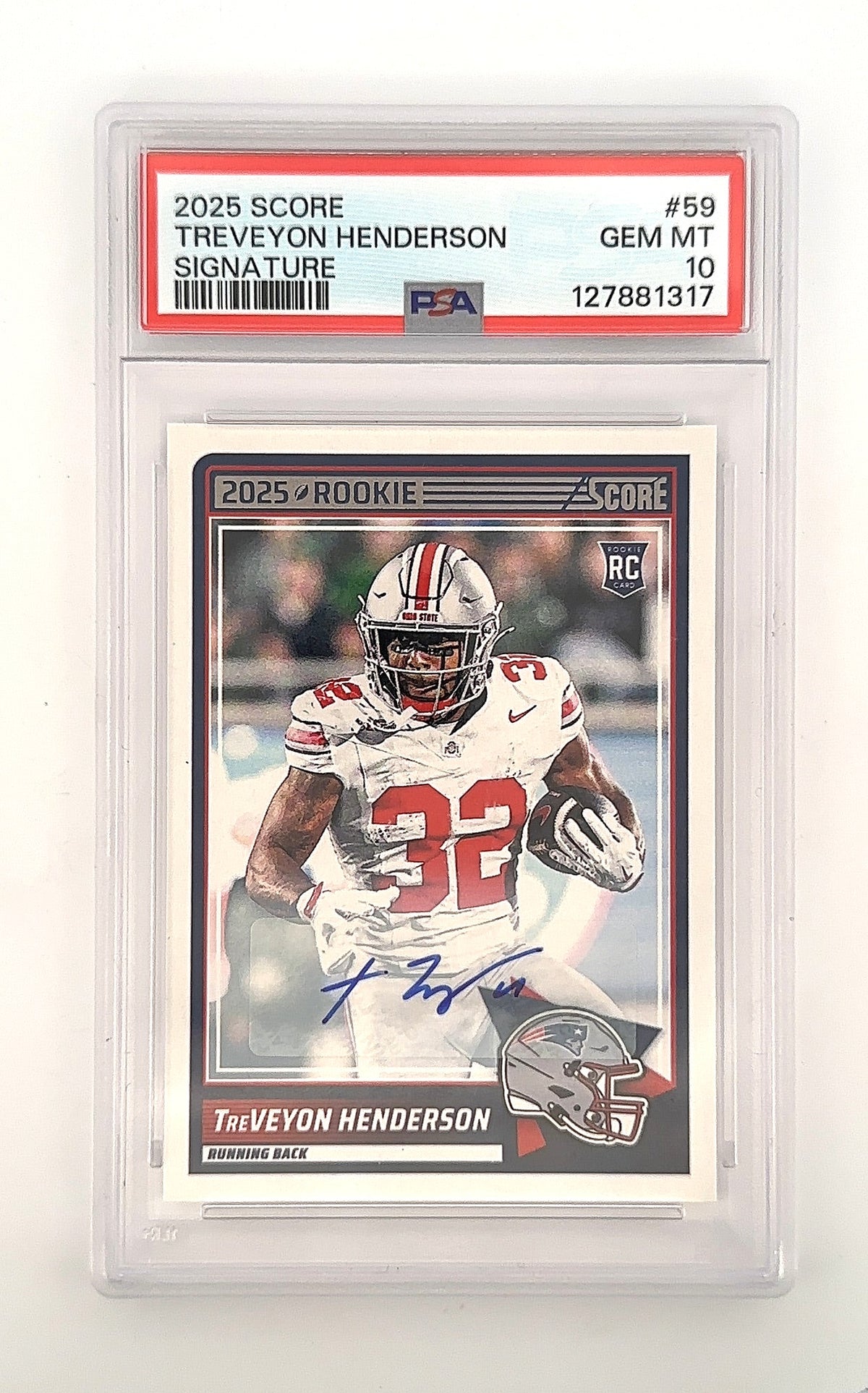 2025 Panini Score Rookie TreVeyon Henderson [Signature] #59 PSA 10 — front