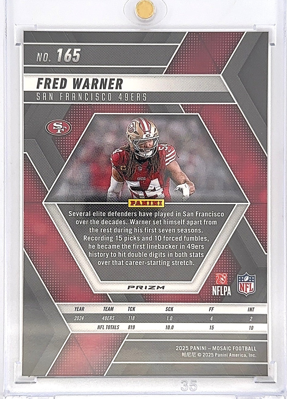 2025 Panini Mosaic Fred Warner [Honeycomb] #165 — back
