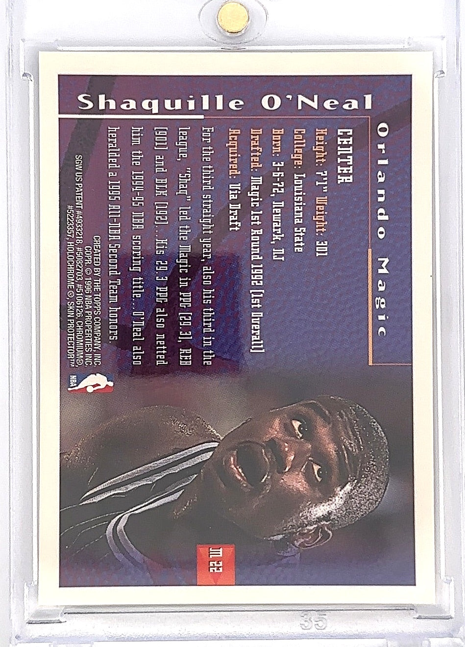 1995 Finest Mystery Shaquille O'Neal [Borderless Refractor] #M22 — back