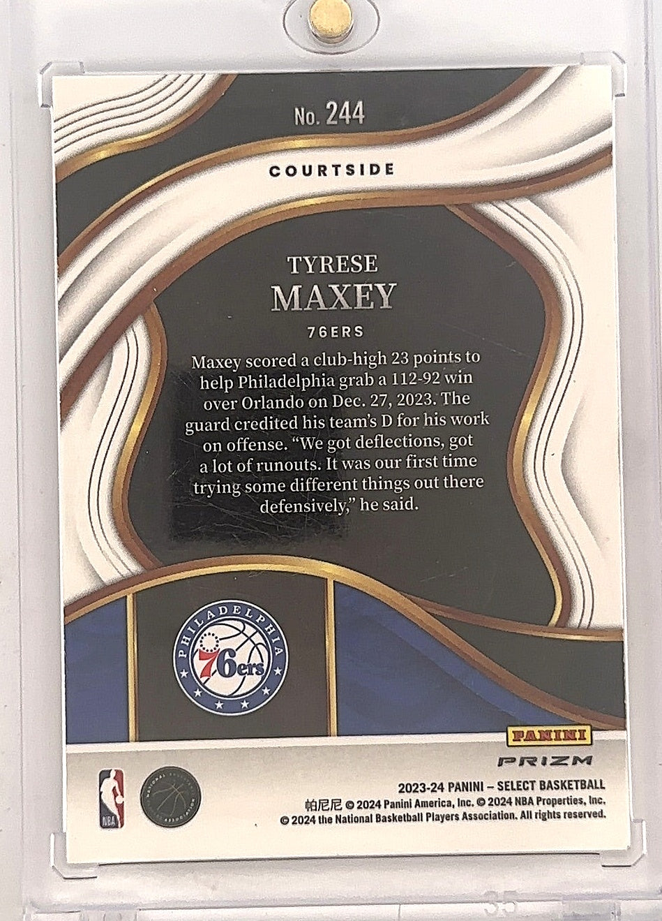 2023 Panini Select Tyrese Maxey [Tiger Prizm] #244 — back