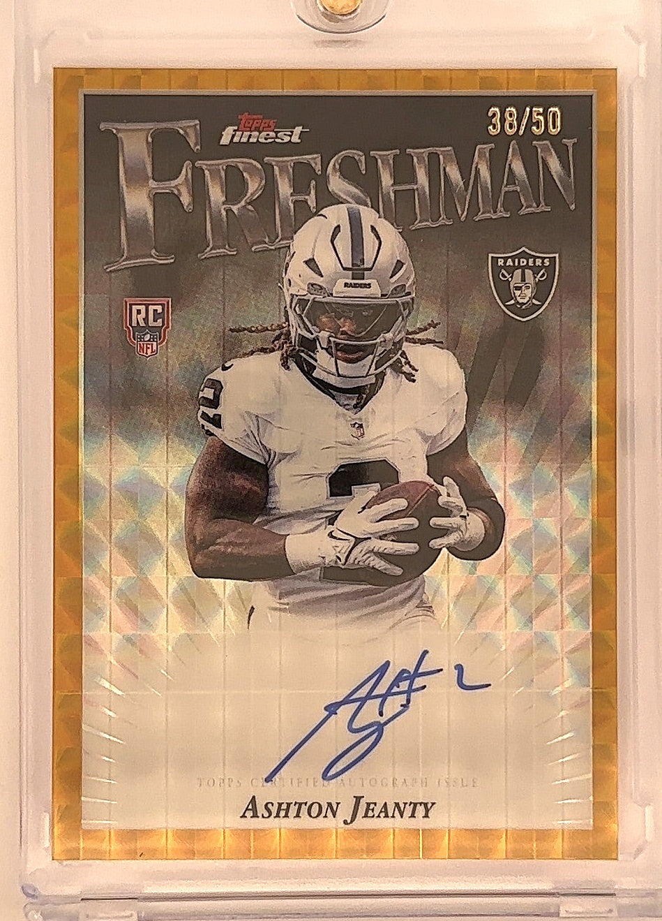 2025 Topps Finest Freshman Autograph Ashton Jeanty 38/50 [Gold Refractor] #FFA-AJ — front
