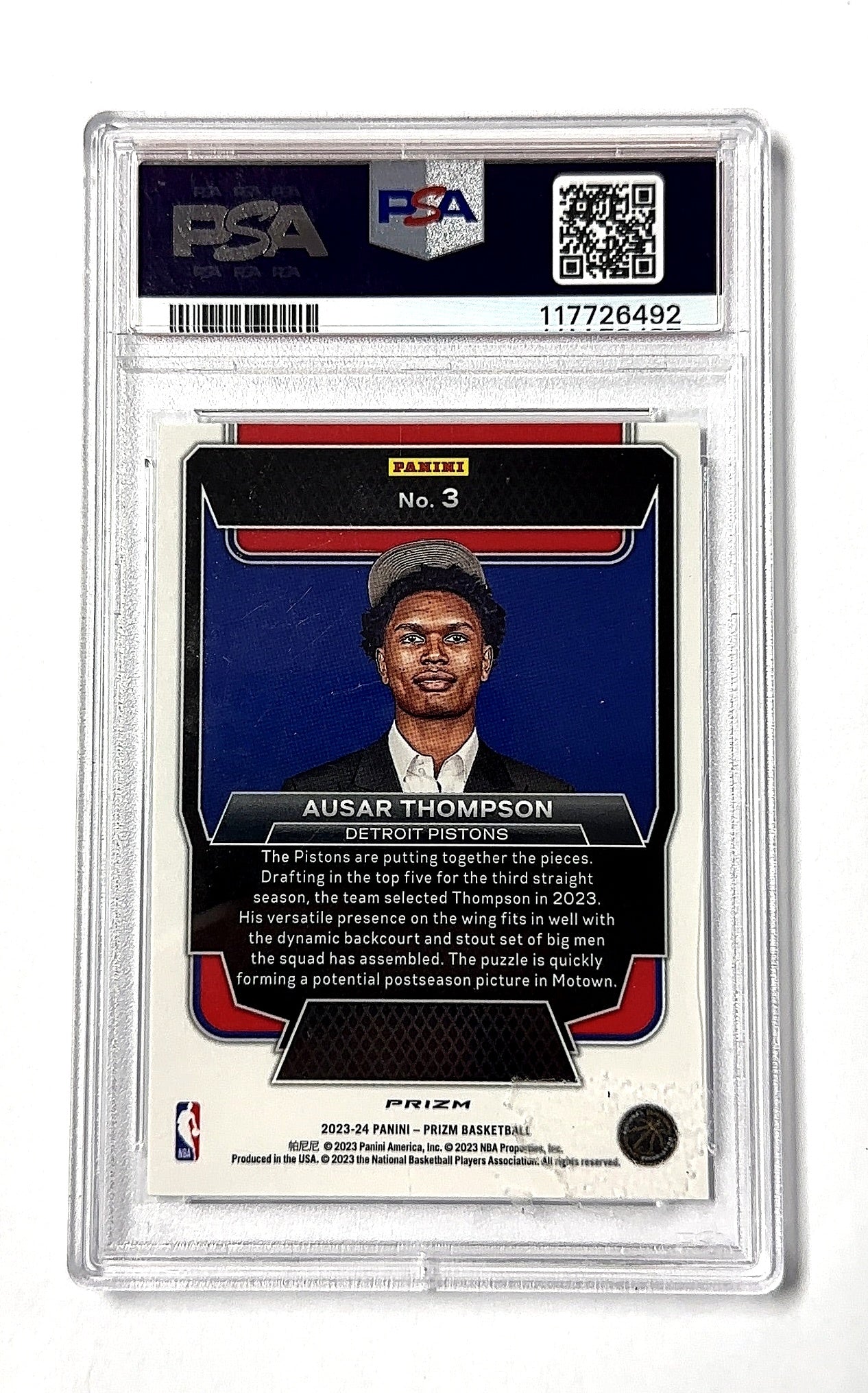 2023 Panini Prizm Luck of the Lottery Ausar Thompson [Fast Break] #3 RC PSA 10 — back