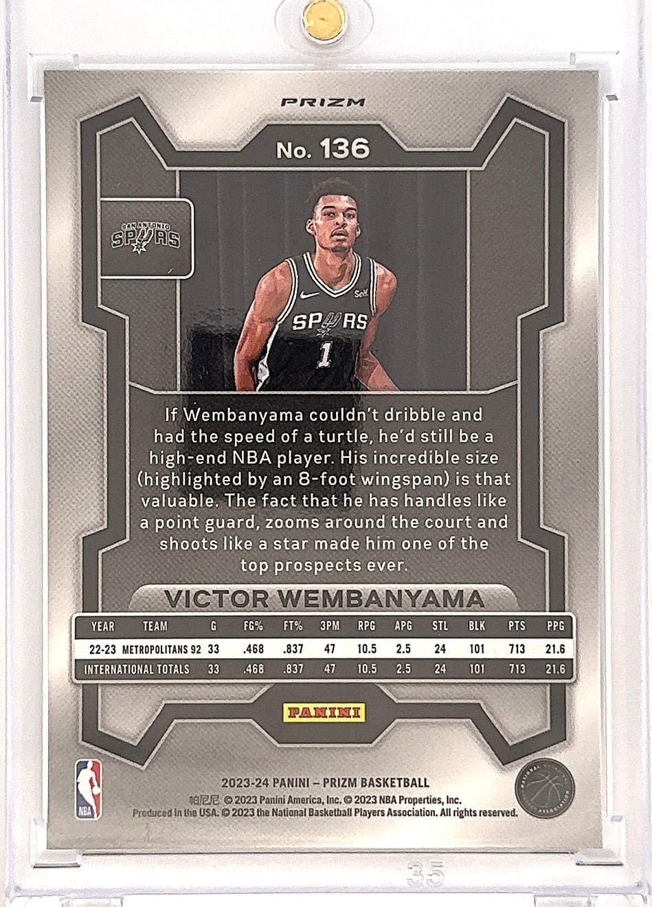 2023 Panini Prizm Victor Wembanyama rookie [Cracked Ice] #136 — back