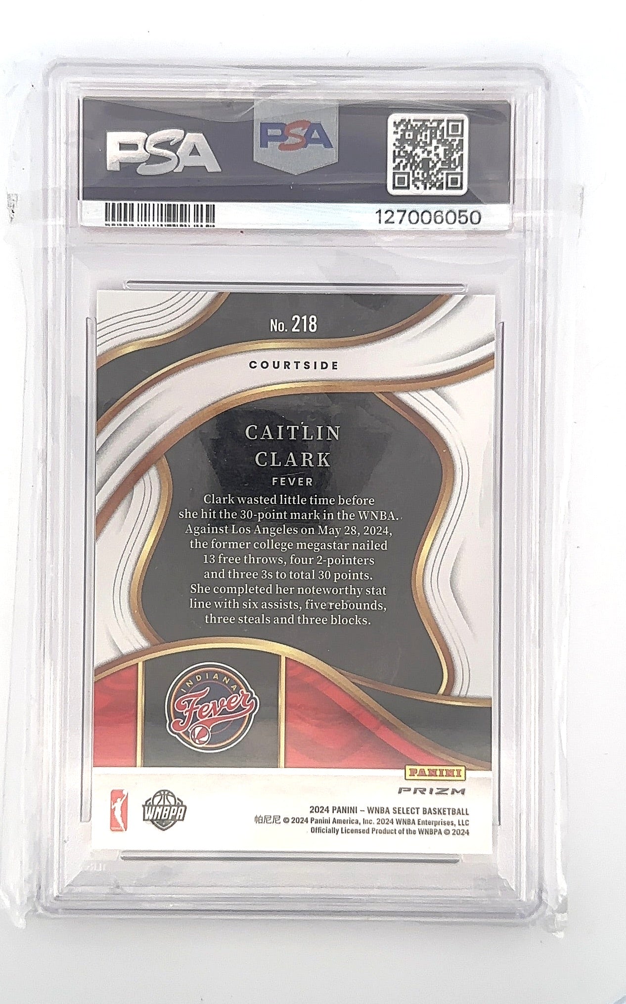 2024 Panini Select WNBA Caitlin Clark [Pink Ice Prizm] #218 PSA 8 — back