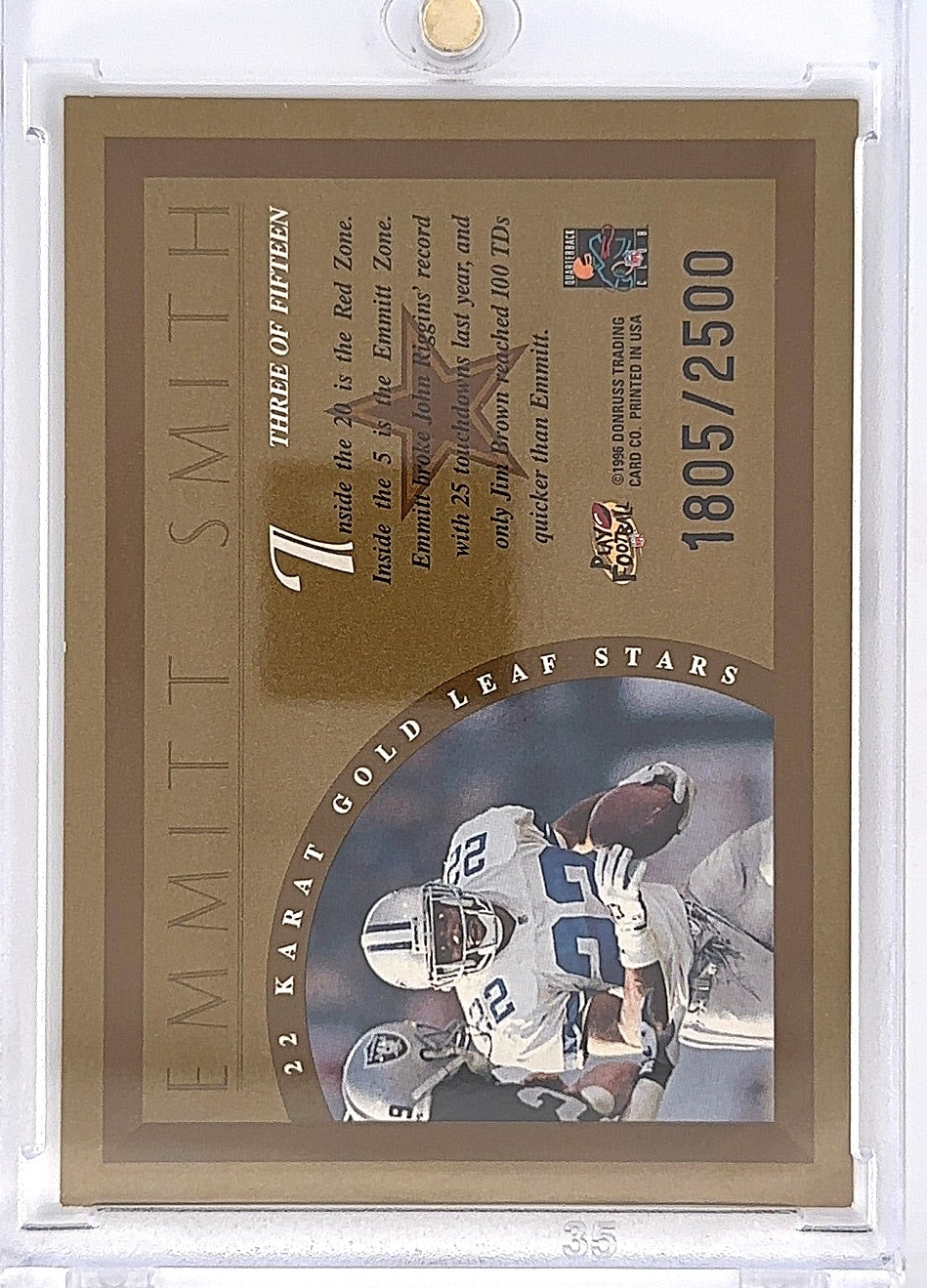 Emmitt Smith 1996 Leaf 22 Karat Gold /2500 — back