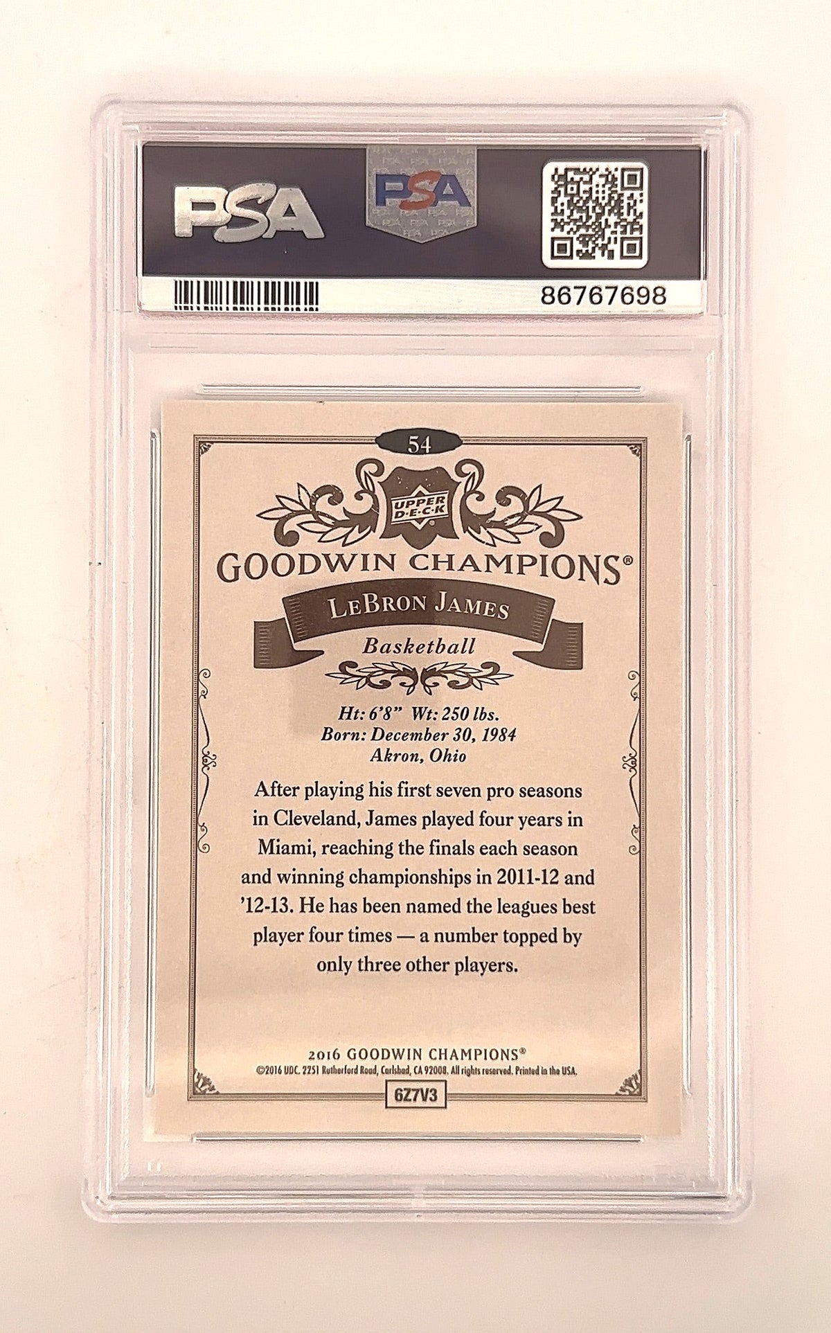 2018 Upper Deck Goodwin Champion LeBron James #50 PSA 8 — back